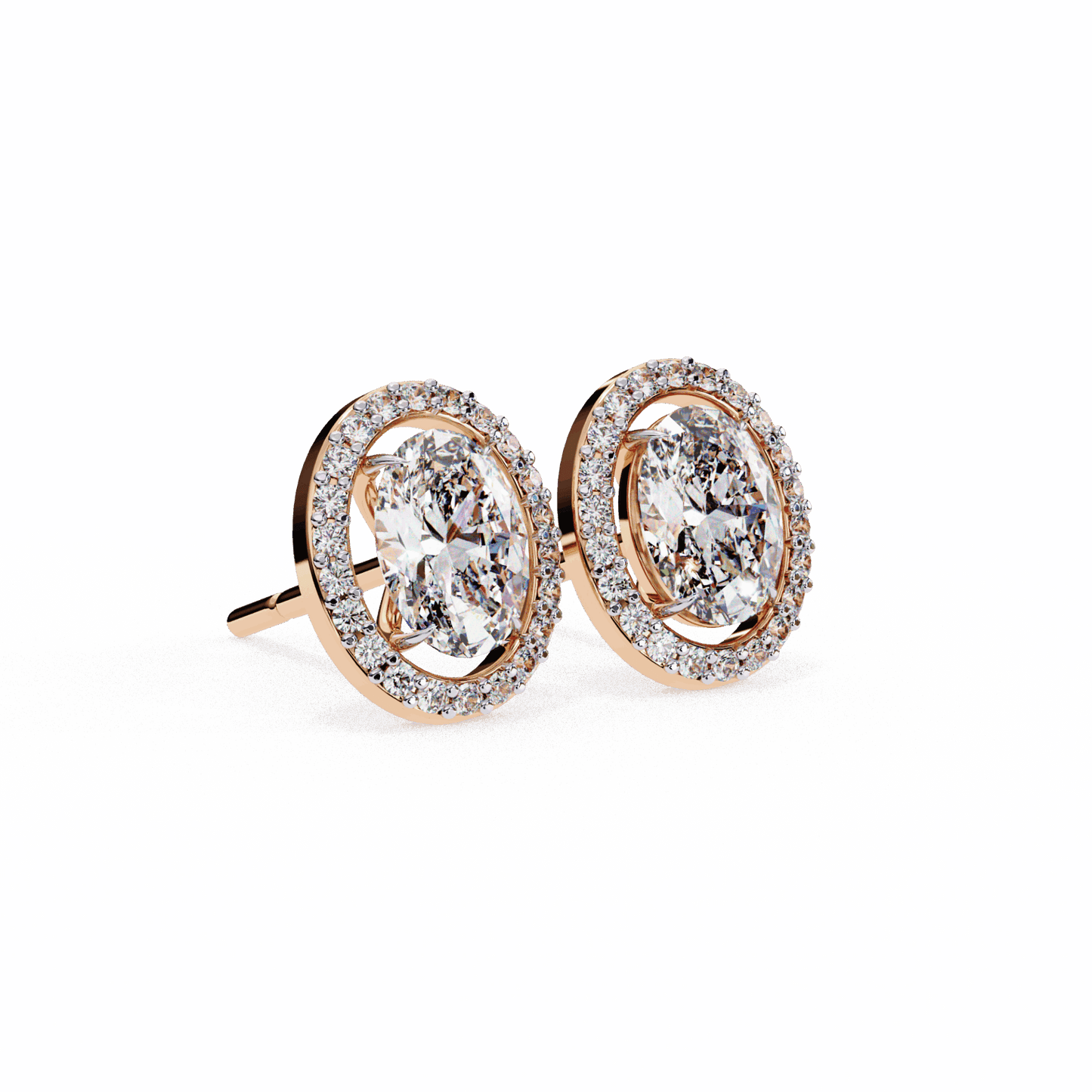 1 Carat Oval and Round Halo Stud Earrings in Moissanite | House of Estara