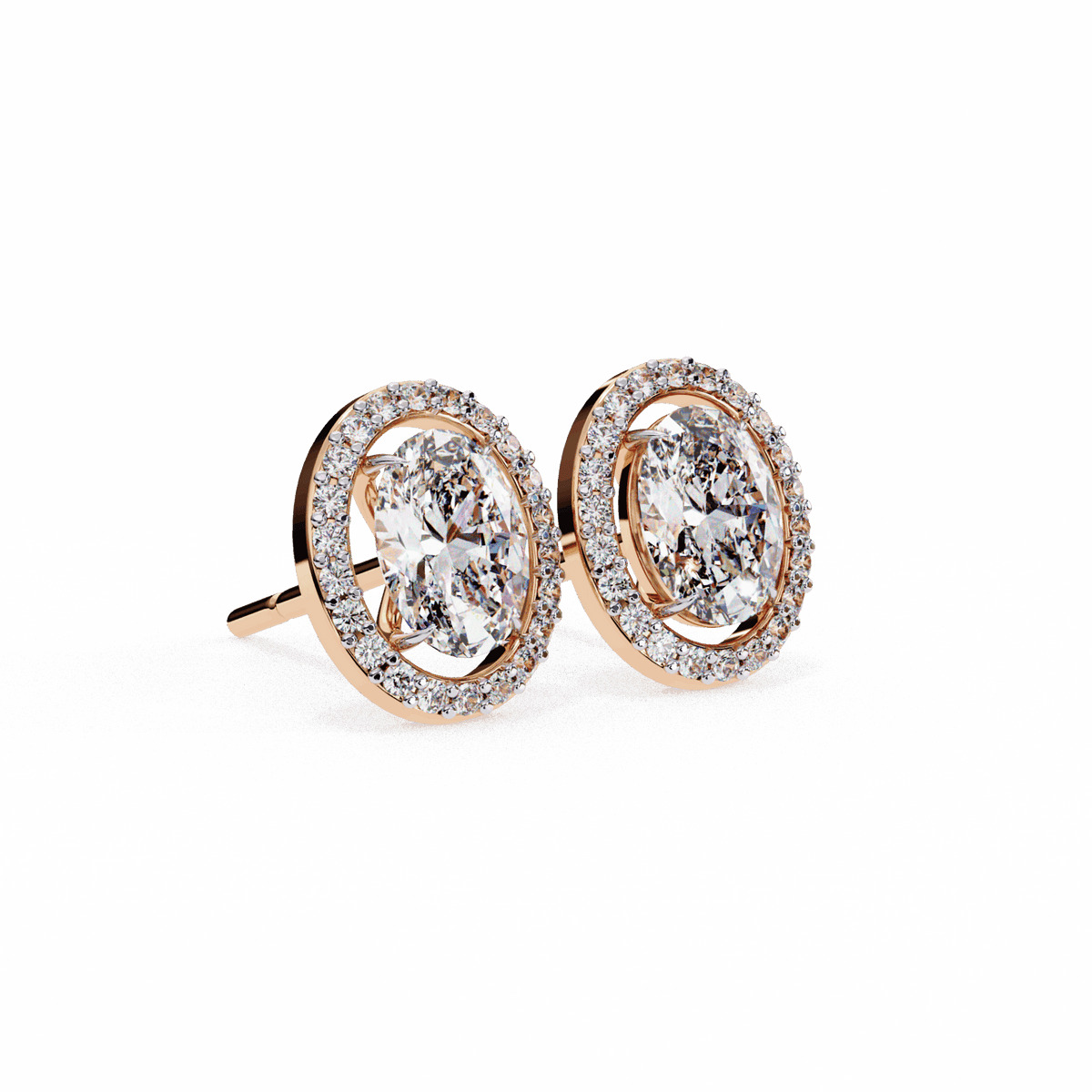 1 Carat Oval and Round Halo Stud Earrings in Moissanite | House of Estara