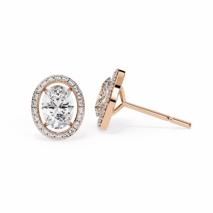 1 Carat Oval and Round Halo Stud Earrings in Moissanite | House of Estara