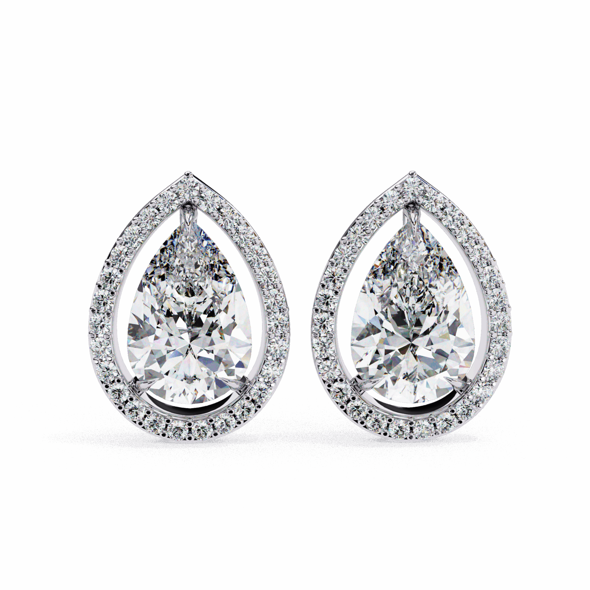 0.8 Carat Pear and Round Halo Stud Earrings in Moissanite | House of Estara