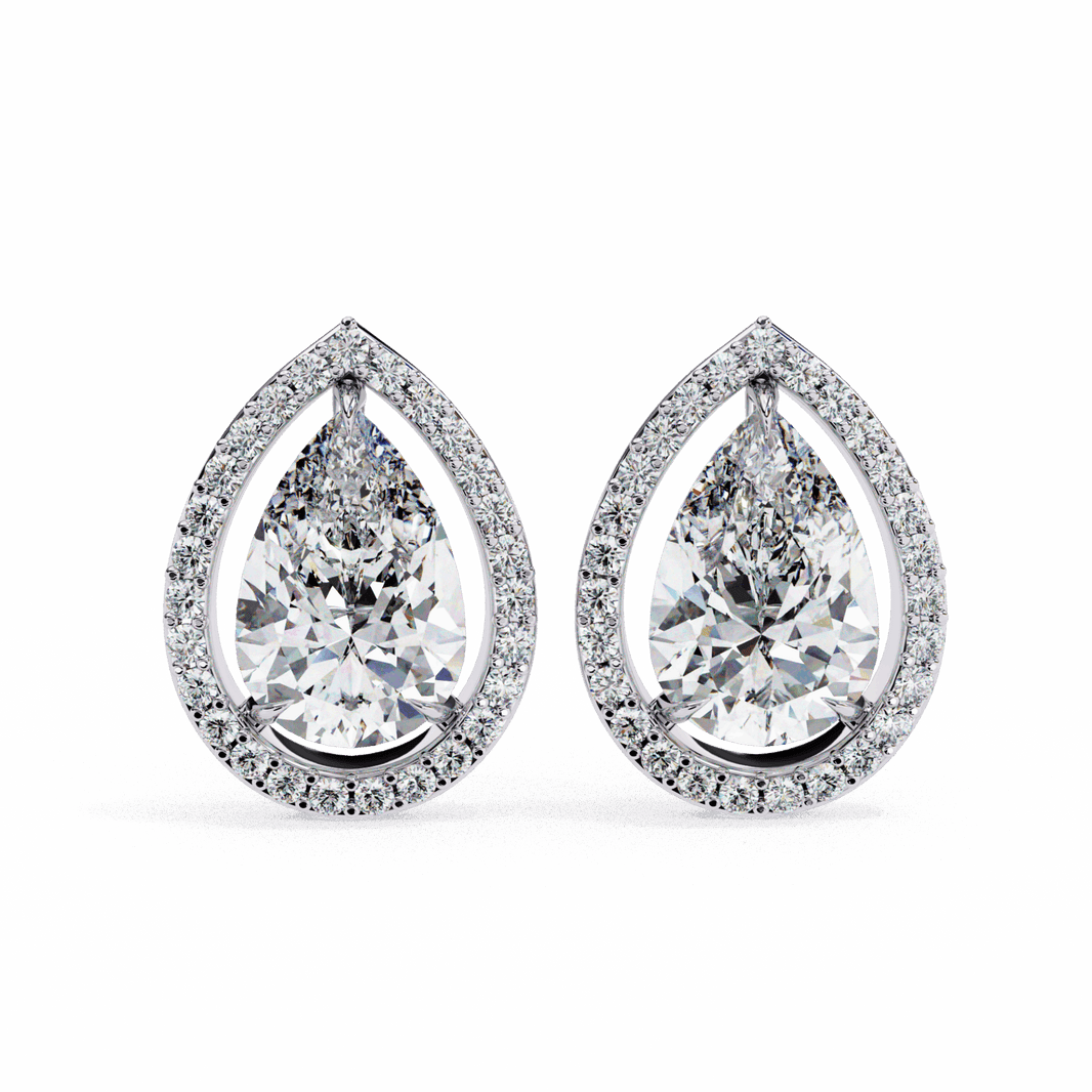 0.8 Carat Pear and Round Halo Stud Earrings in Moissanite | House of Estara