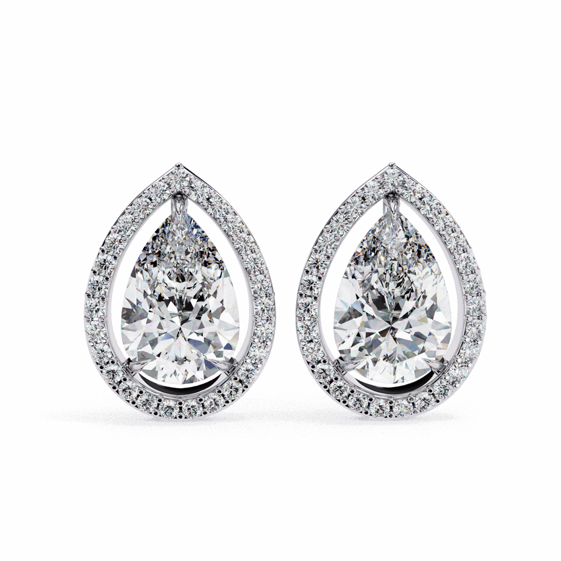 0.8 Carat Pear and Round Halo Stud Earrings in Moissanite | House of Estara