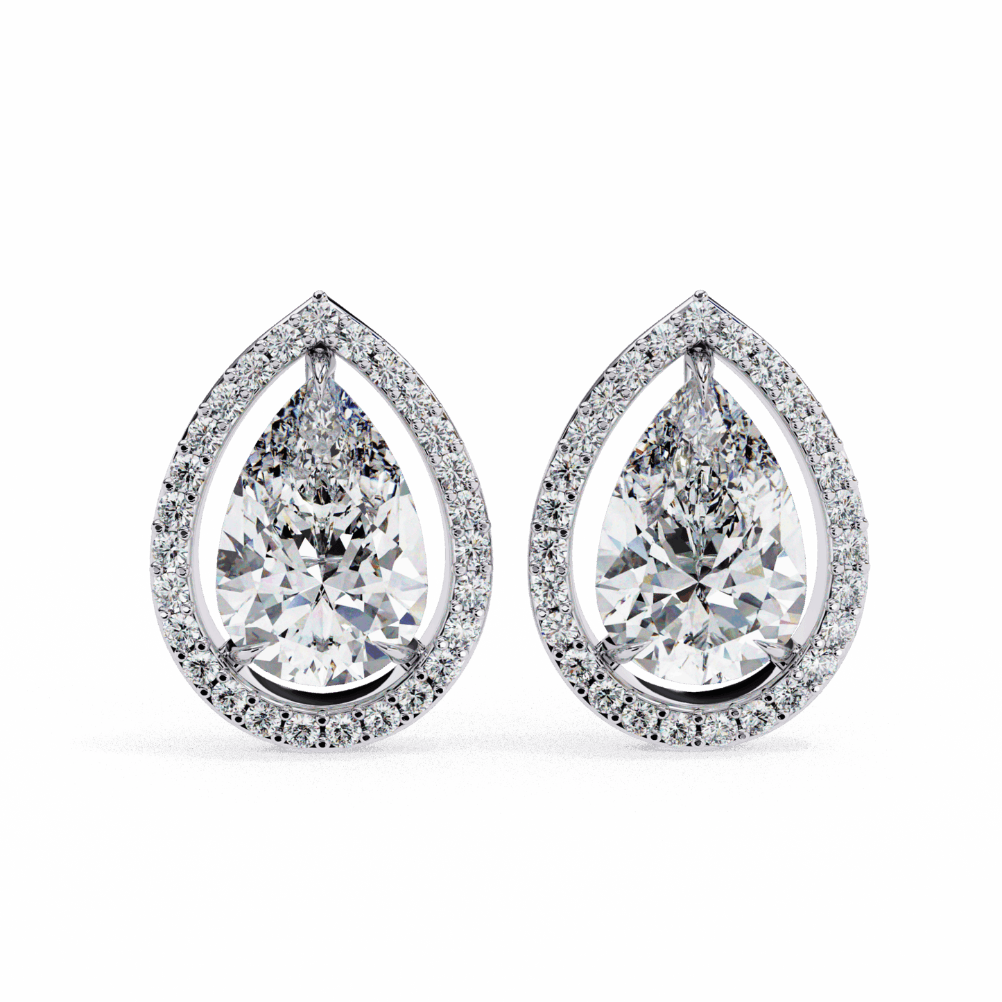 0.8 Carat Pear and Round Halo Stud Earrings in Moissanite | House of Estara