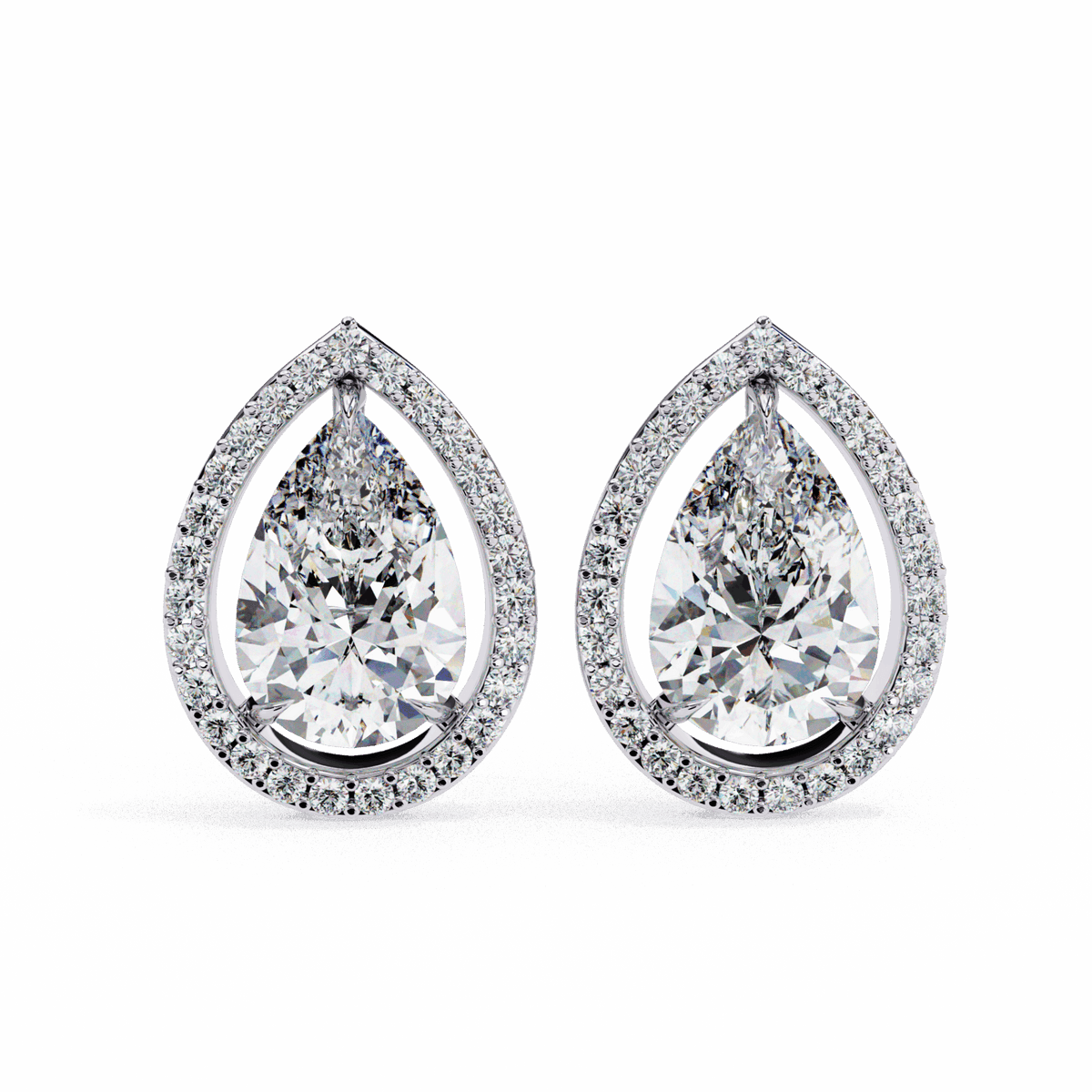 0.8 Carat Pear and Round Halo Stud Earrings in Moissanite | House of Estara