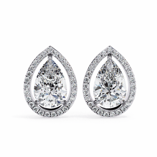 0.8 Carat Pear and Round Halo Stud Earrings in Moissanite | House of Estara