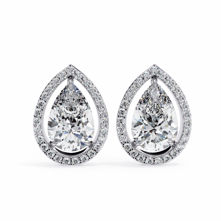 0.8 Carat Pear and Round Halo Stud Earrings in Moissanite | House of Estara