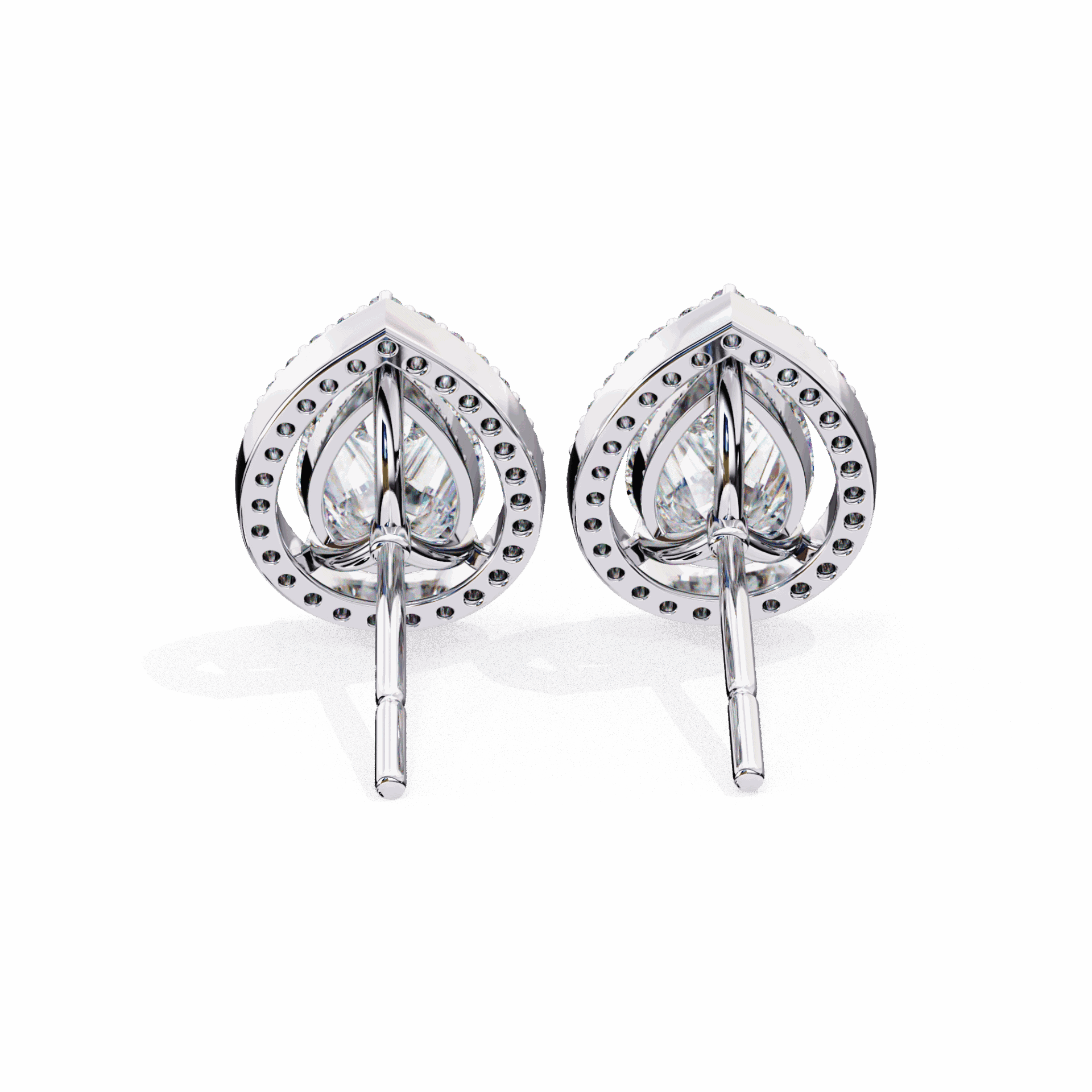 0.8 Carat Pear and Round Halo Stud Earrings in Moissanite | House of Estara