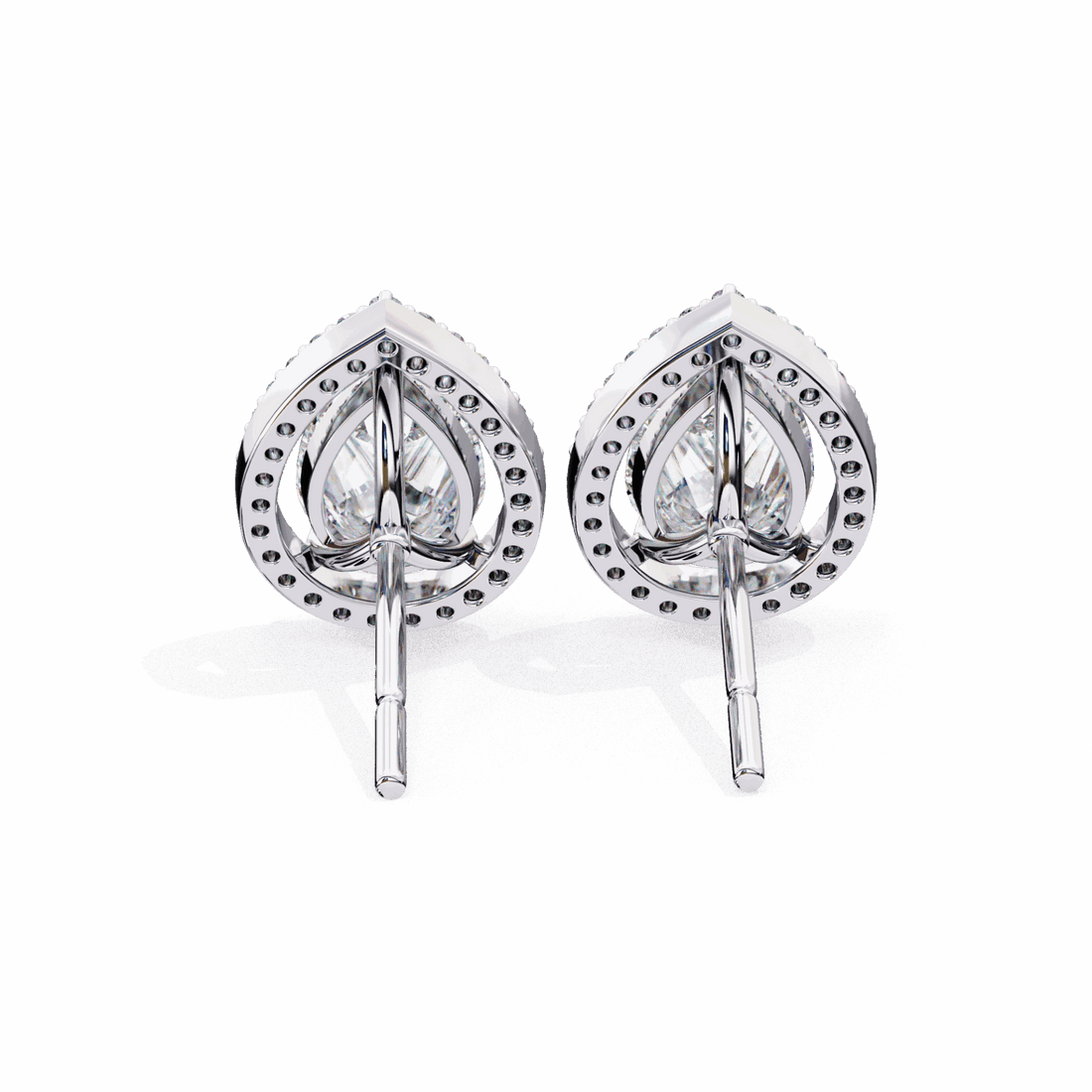 0.8 Carat Pear and Round Halo Stud Earrings in Moissanite | House of Estara