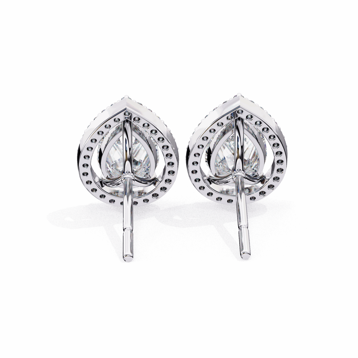 0.8 Carat Pear and Round Halo Stud Earrings in Moissanite | House of Estara