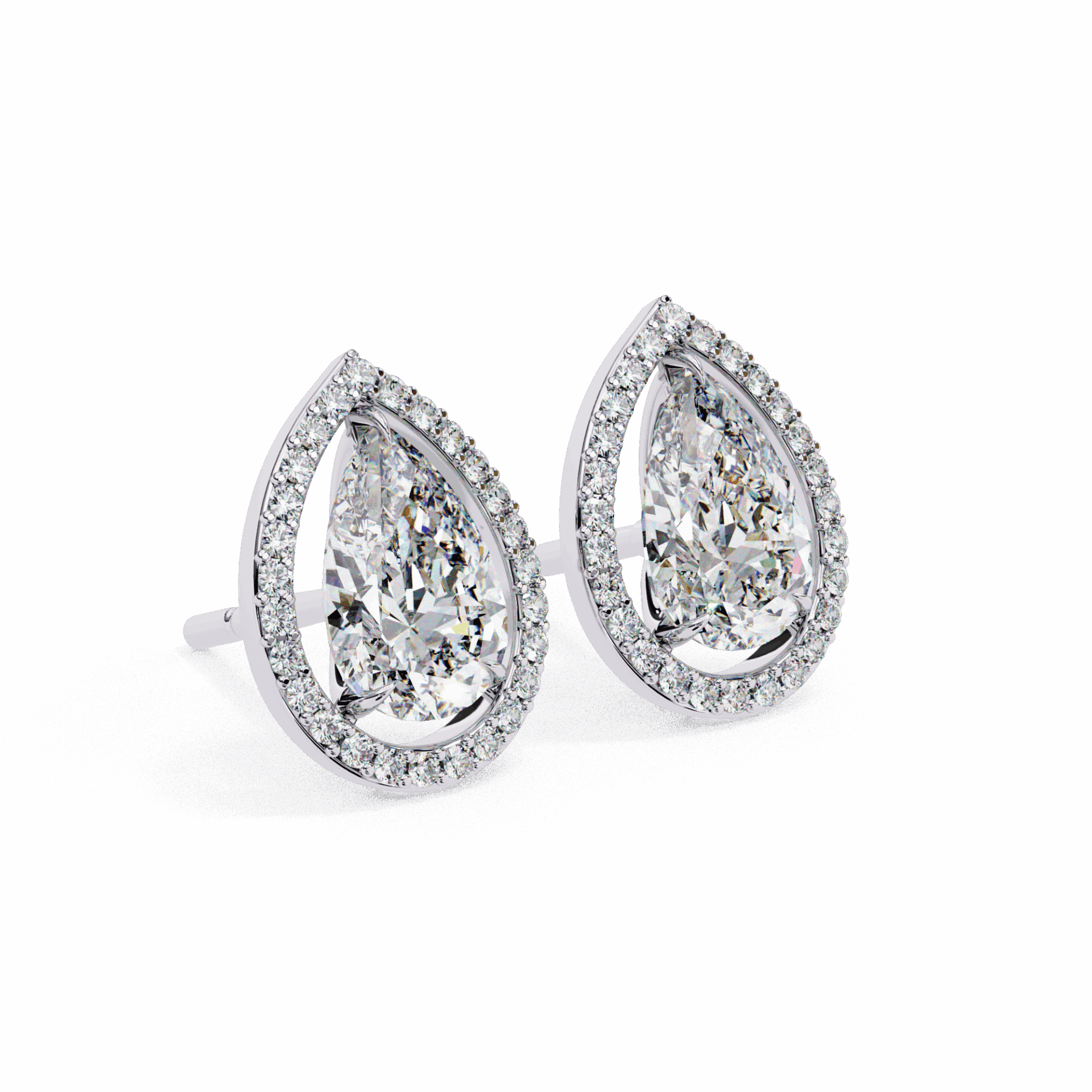 0.8 Carat Pear and Round Halo Stud Earrings in Moissanite | House of Estara