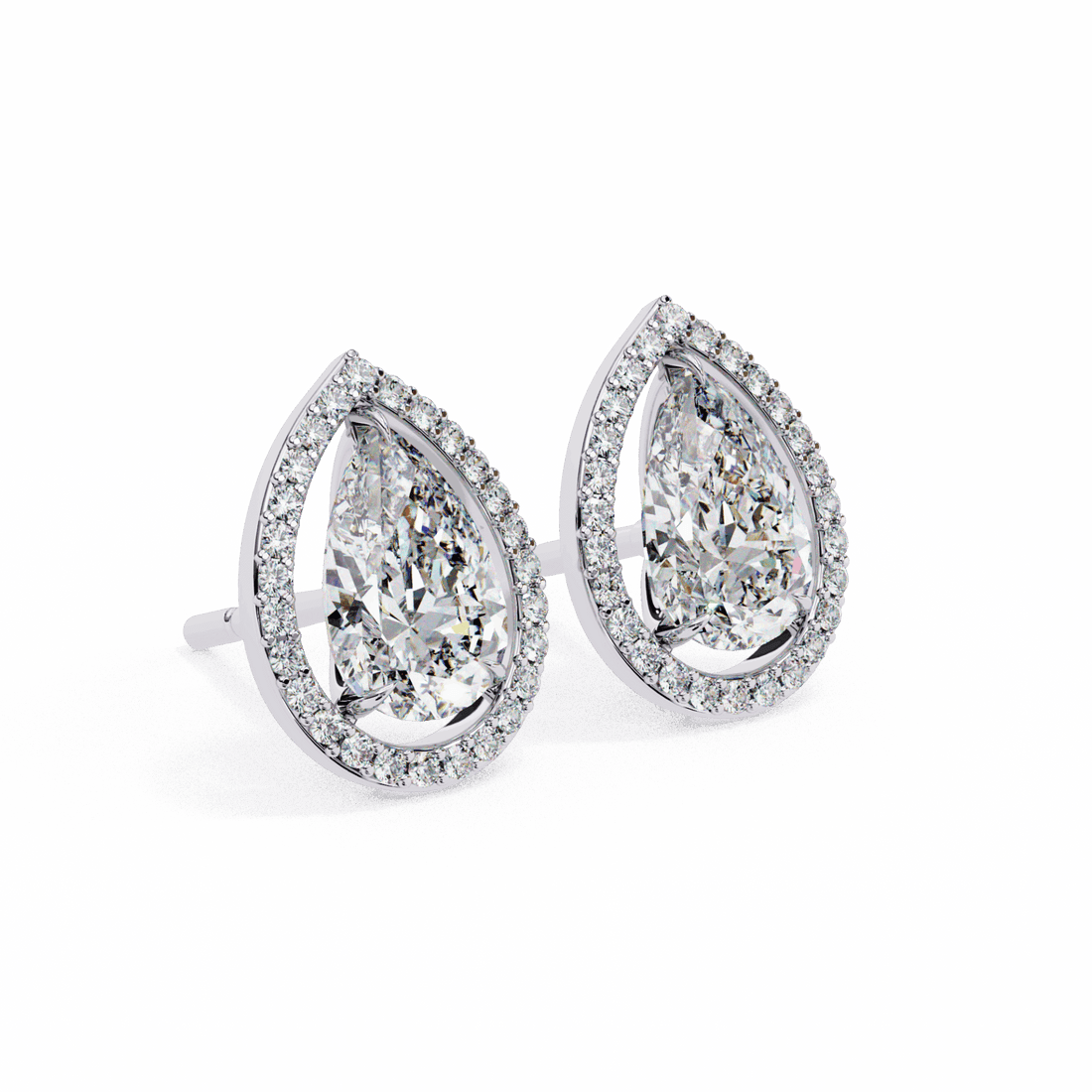 0.8 Carat Pear and Round Halo Stud Earrings in Moissanite | House of Estara