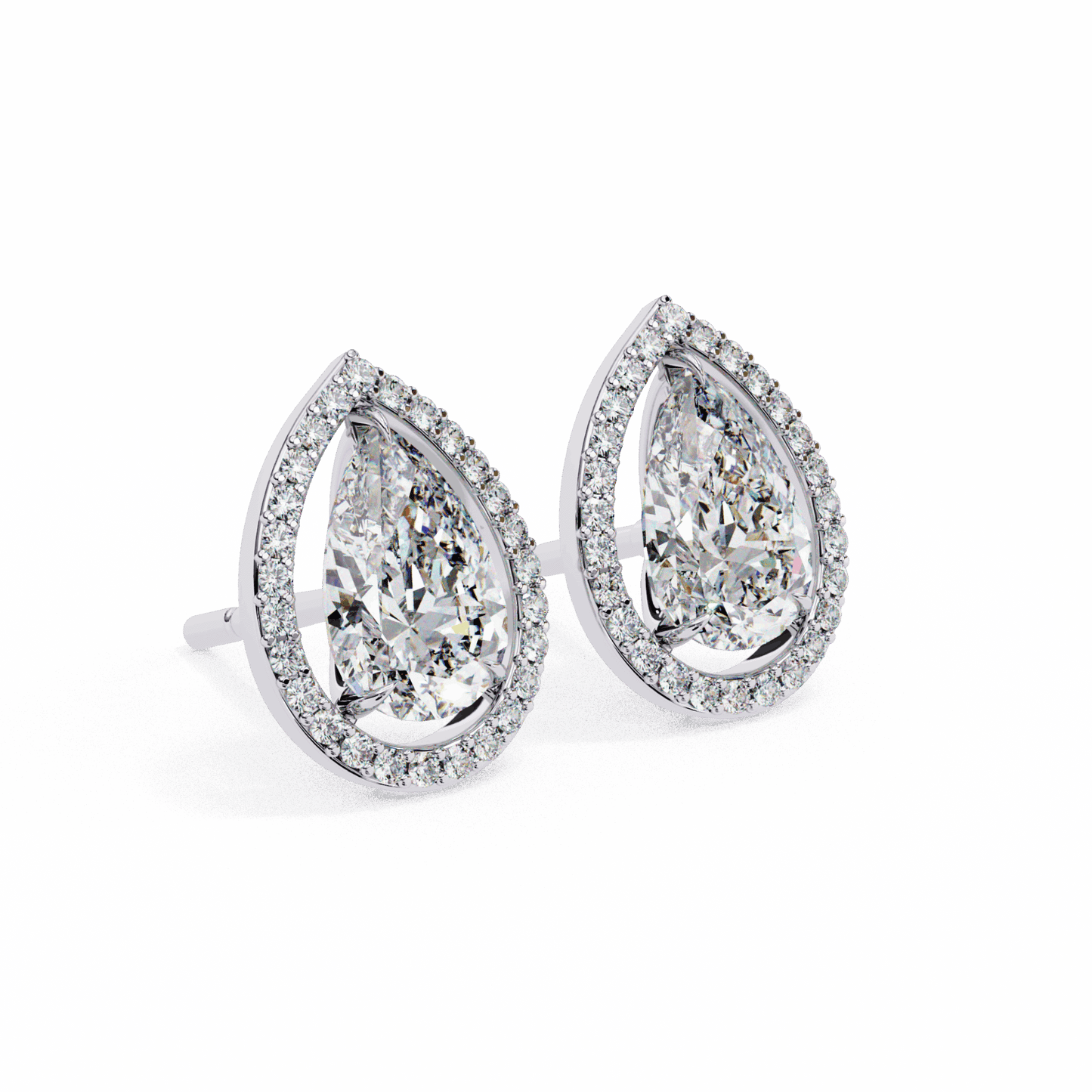0.8 Carat Pear and Round Halo Stud Earrings in Moissanite | House of Estara
