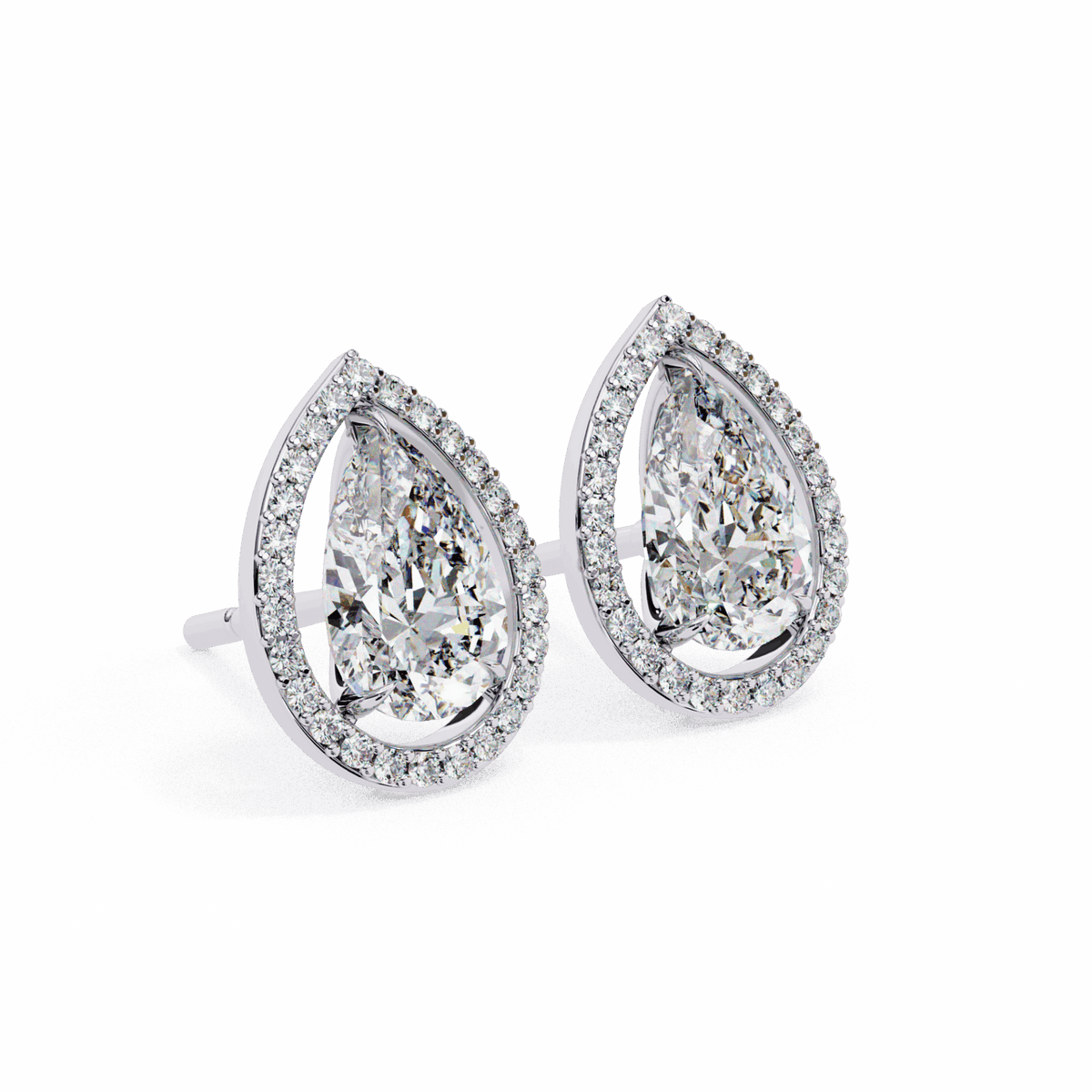 0.8 Carat Pear and Round Halo Stud Earrings in Moissanite | House of Estara