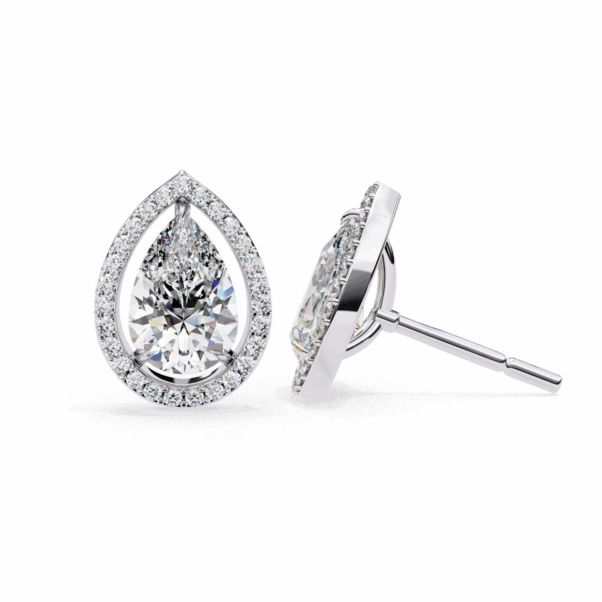 0.8 Carat Pear and Round Halo Stud Earrings in Moissanite | House of Estara
