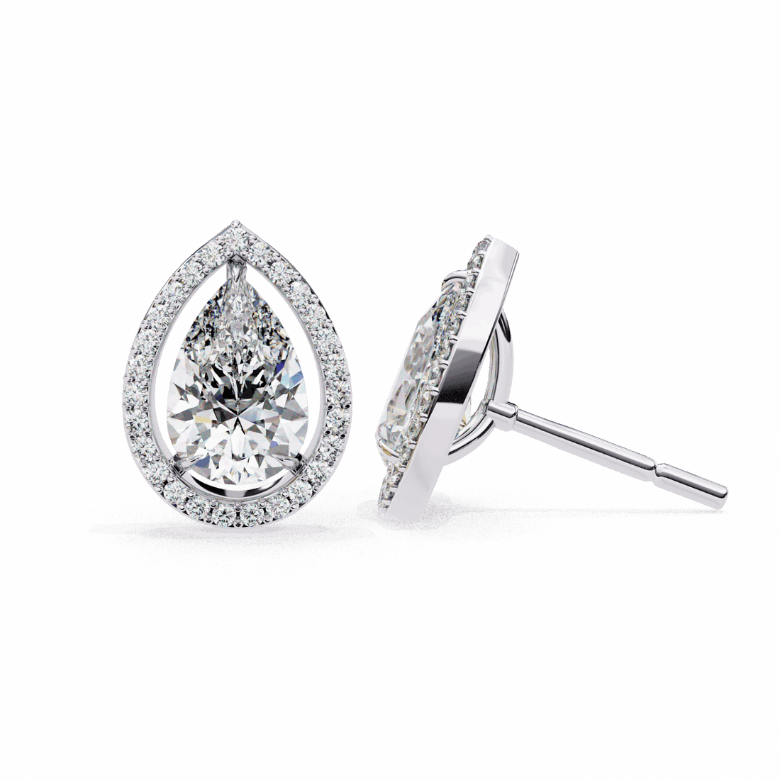 0.8 Carat Pear and Round Halo Stud Earrings in Moissanite | House of Estara