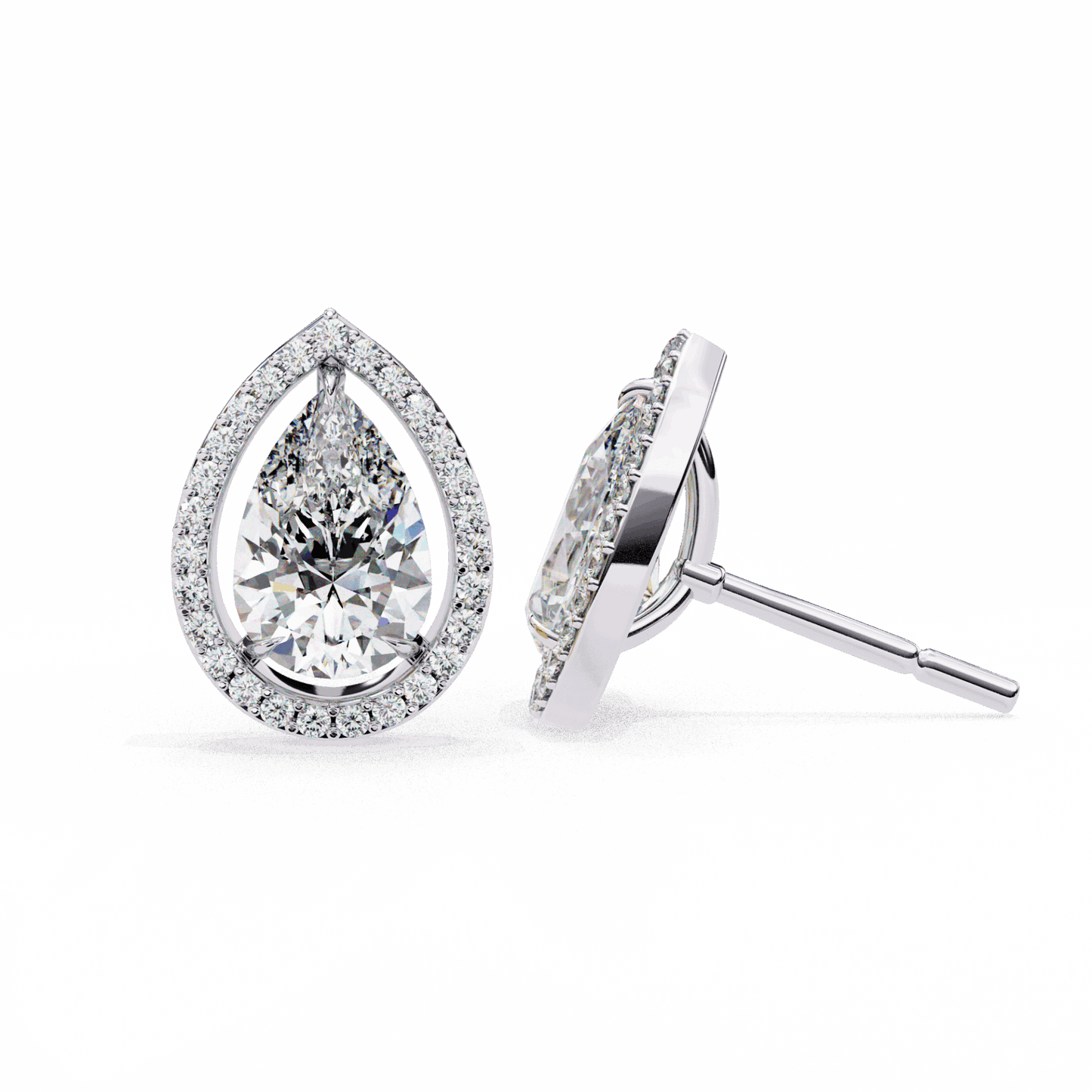 0.8 Carat Pear and Round Halo Stud Earrings in Moissanite | House of Estara