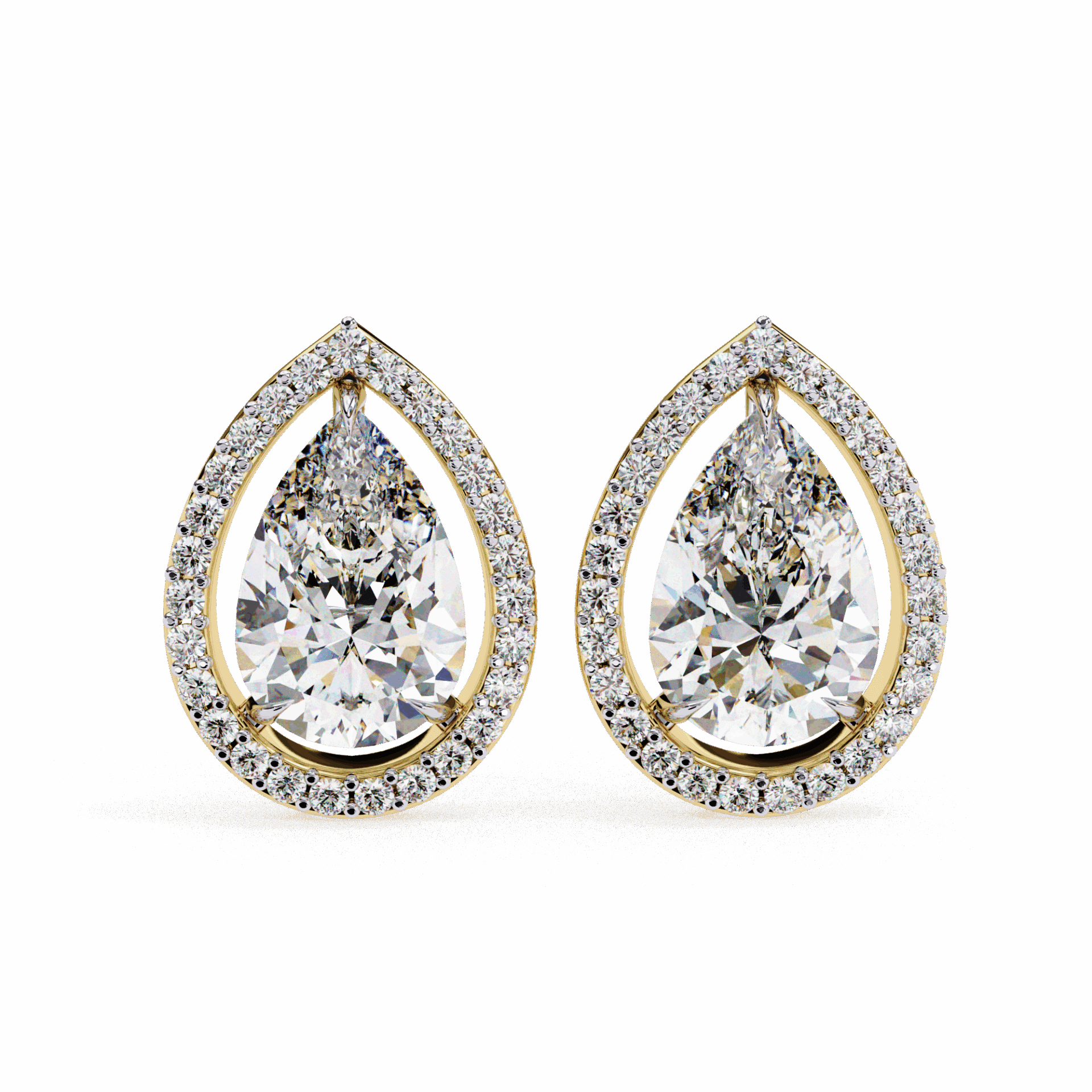 0.8 Carat Pear and Round Halo Stud Earrings in Moissanite | House of Estara