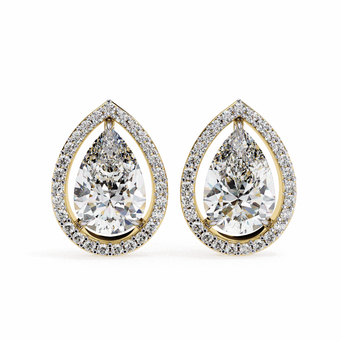 0.8 Carat Pear and Round Halo Stud Earrings in Moissanite | House of Estara