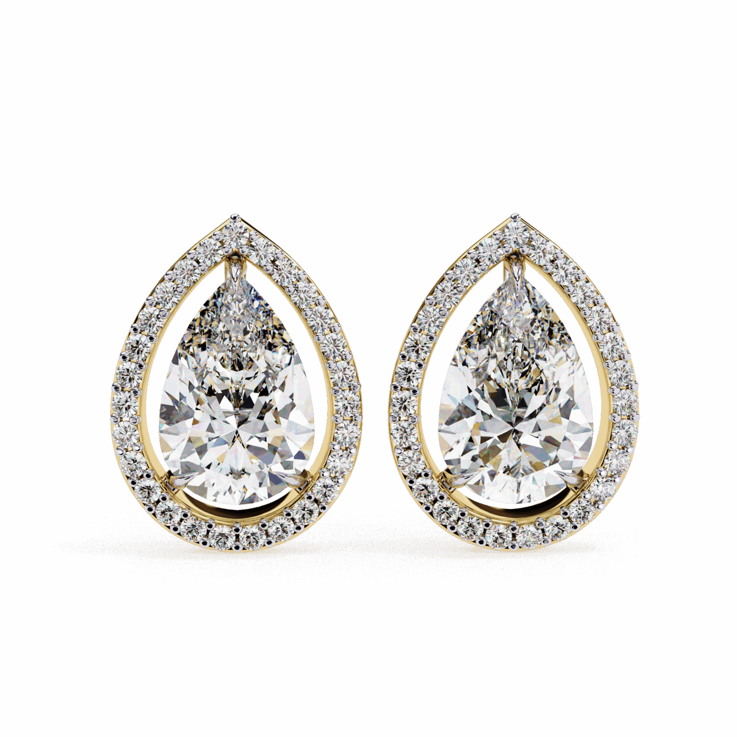 0.8 Carat Pear and Round Halo Stud Earrings in Moissanite | House of Estara