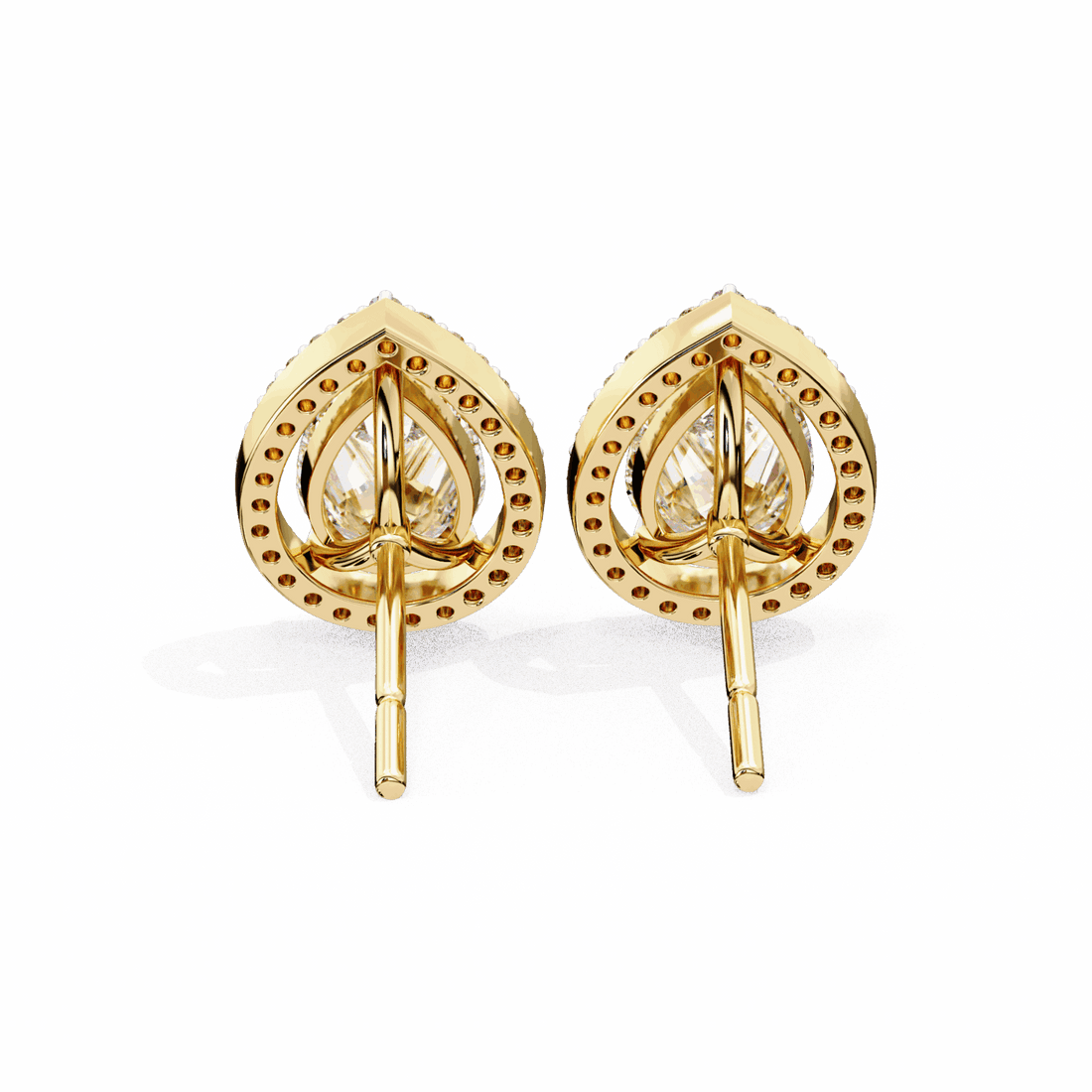 0.8 Carat Pear and Round Halo Stud Earrings in Moissanite | House of Estara