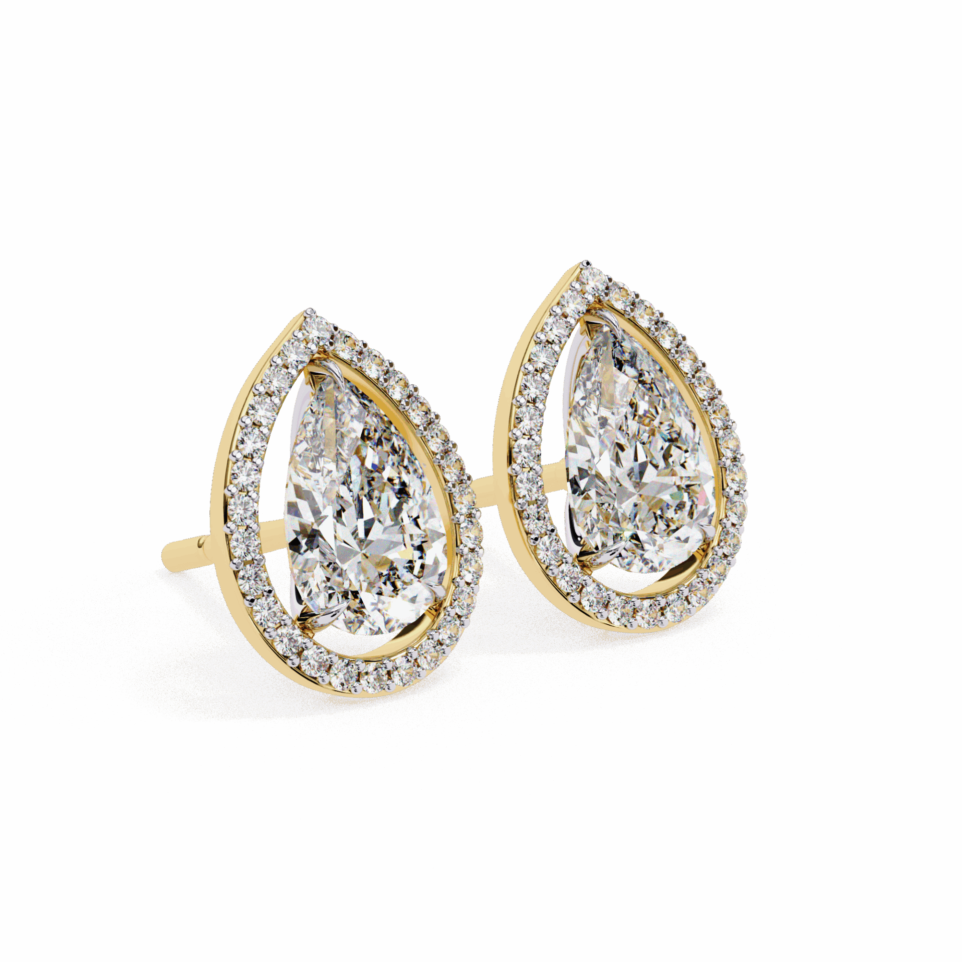 0.8 Carat Pear and Round Halo Stud Earrings in Moissanite | House of Estara