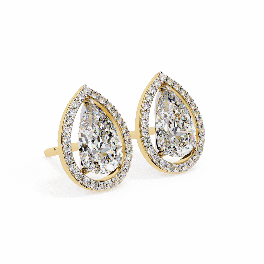 0.8 Carat Pear and Round Halo Stud Earrings in Moissanite | House of Estara