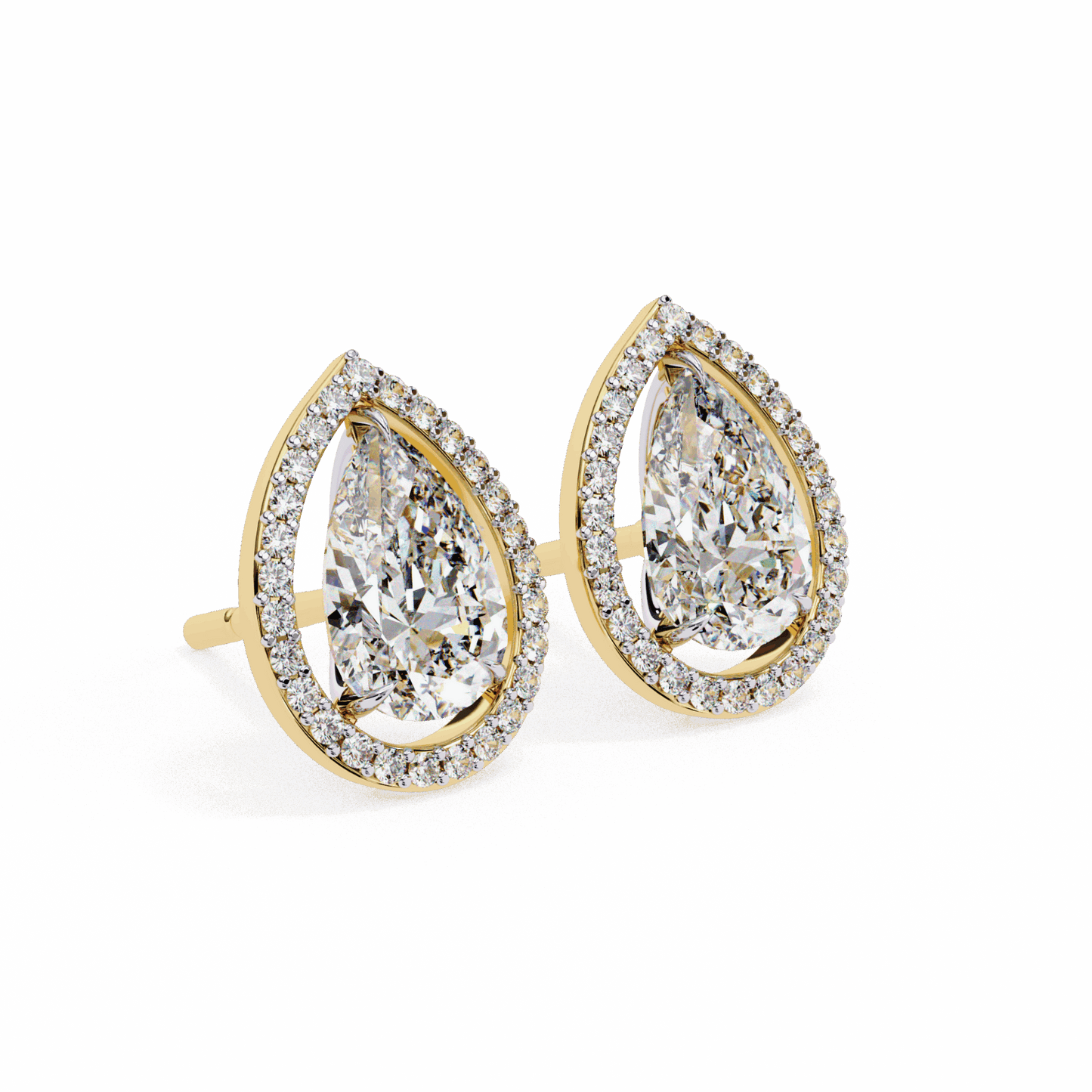 0.8 Carat Pear and Round Halo Stud Earrings in Moissanite | House of Estara