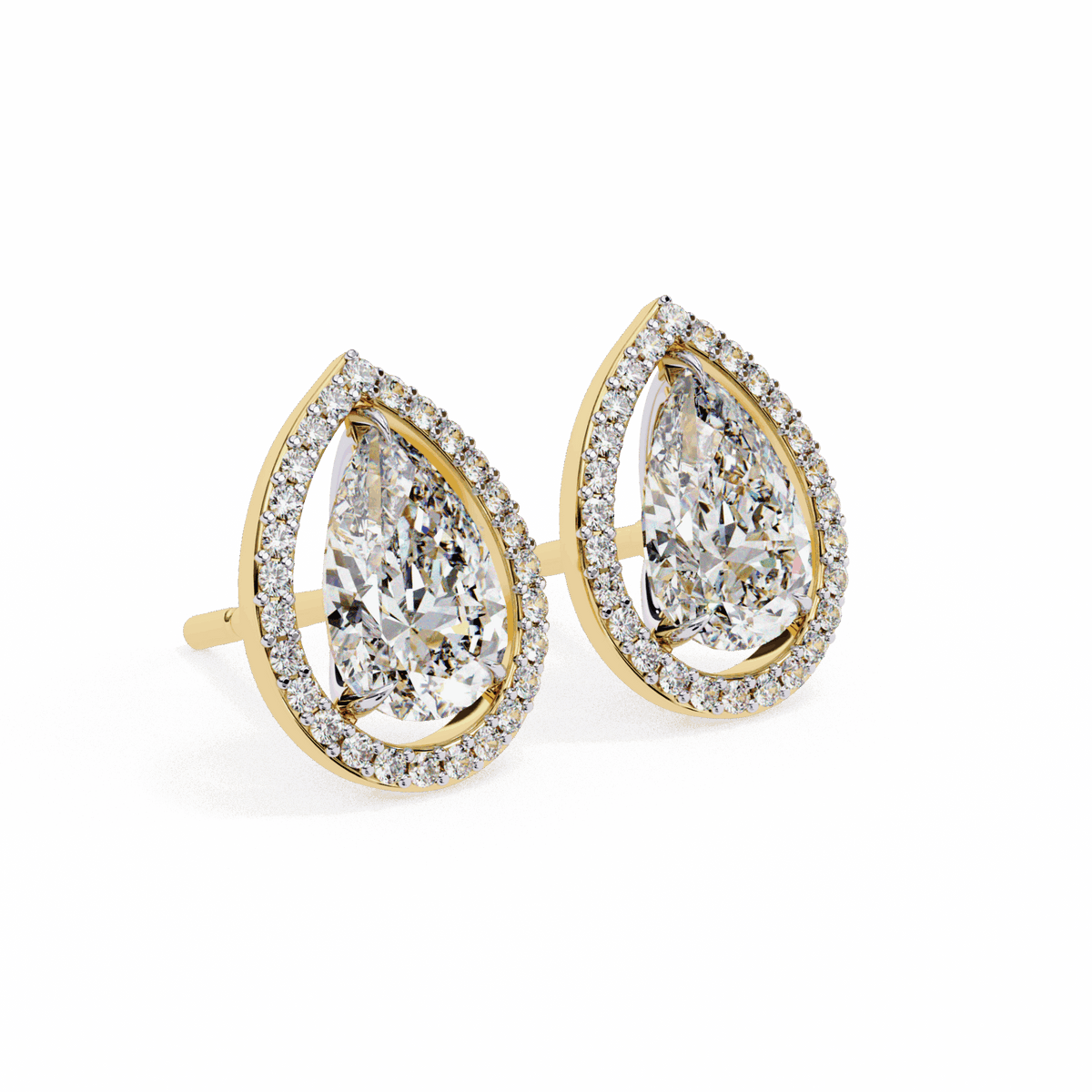 0.8 Carat Pear and Round Halo Stud Earrings in Moissanite | House of Estara