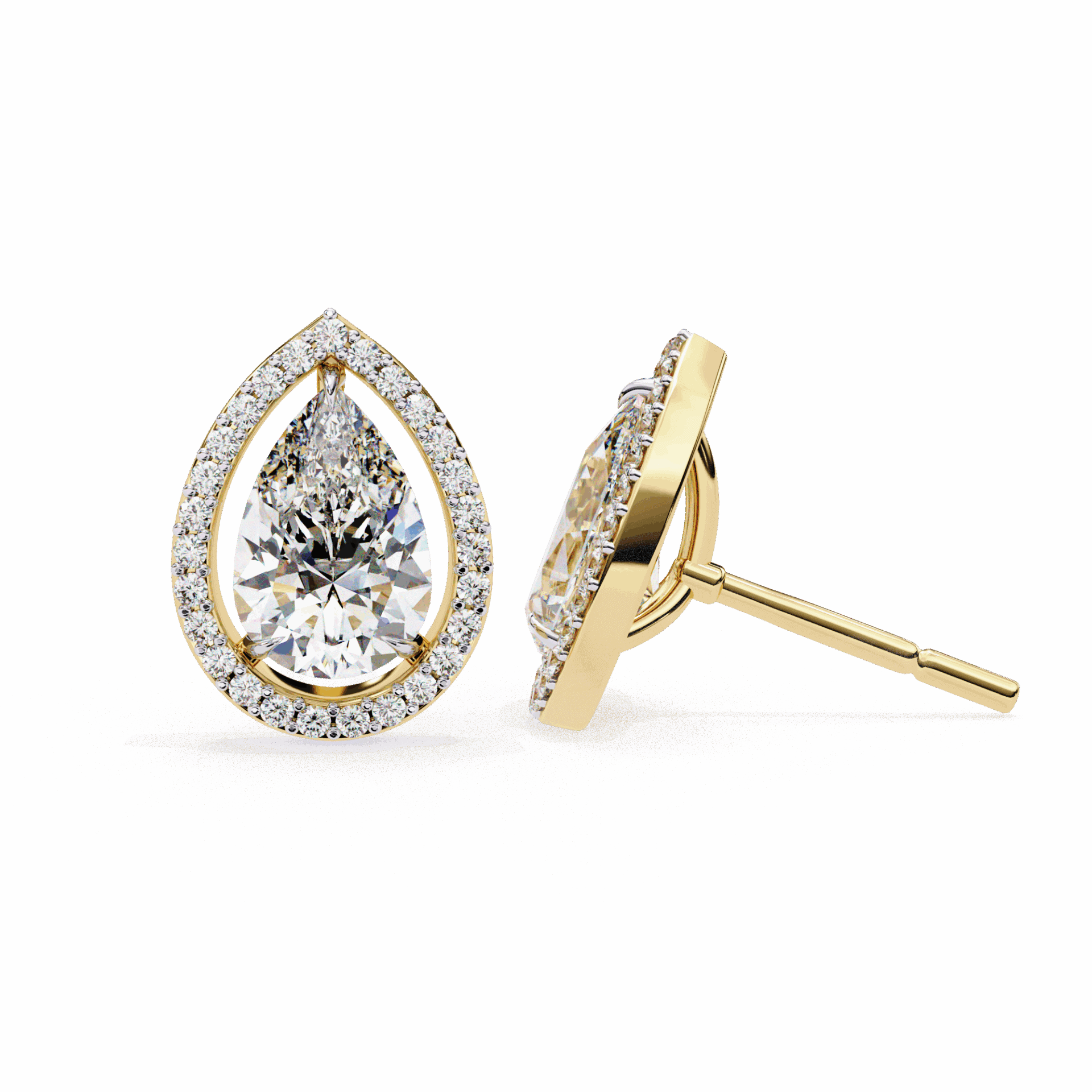 0.8 Carat Pear and Round Halo Stud Earrings in Moissanite | House of Estara