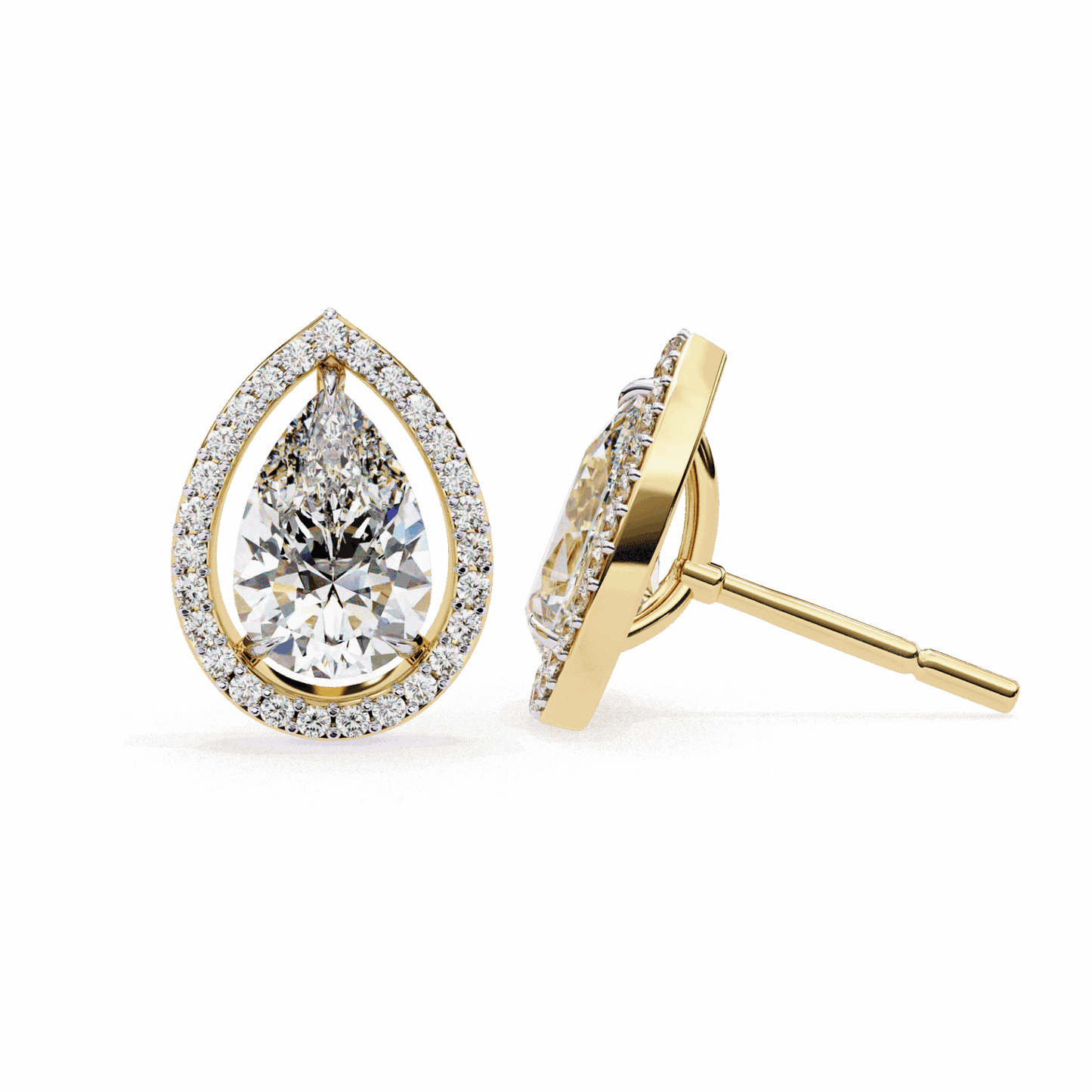 0.8 Carat Pear and Round Halo Stud Earrings in Moissanite | House of Estara