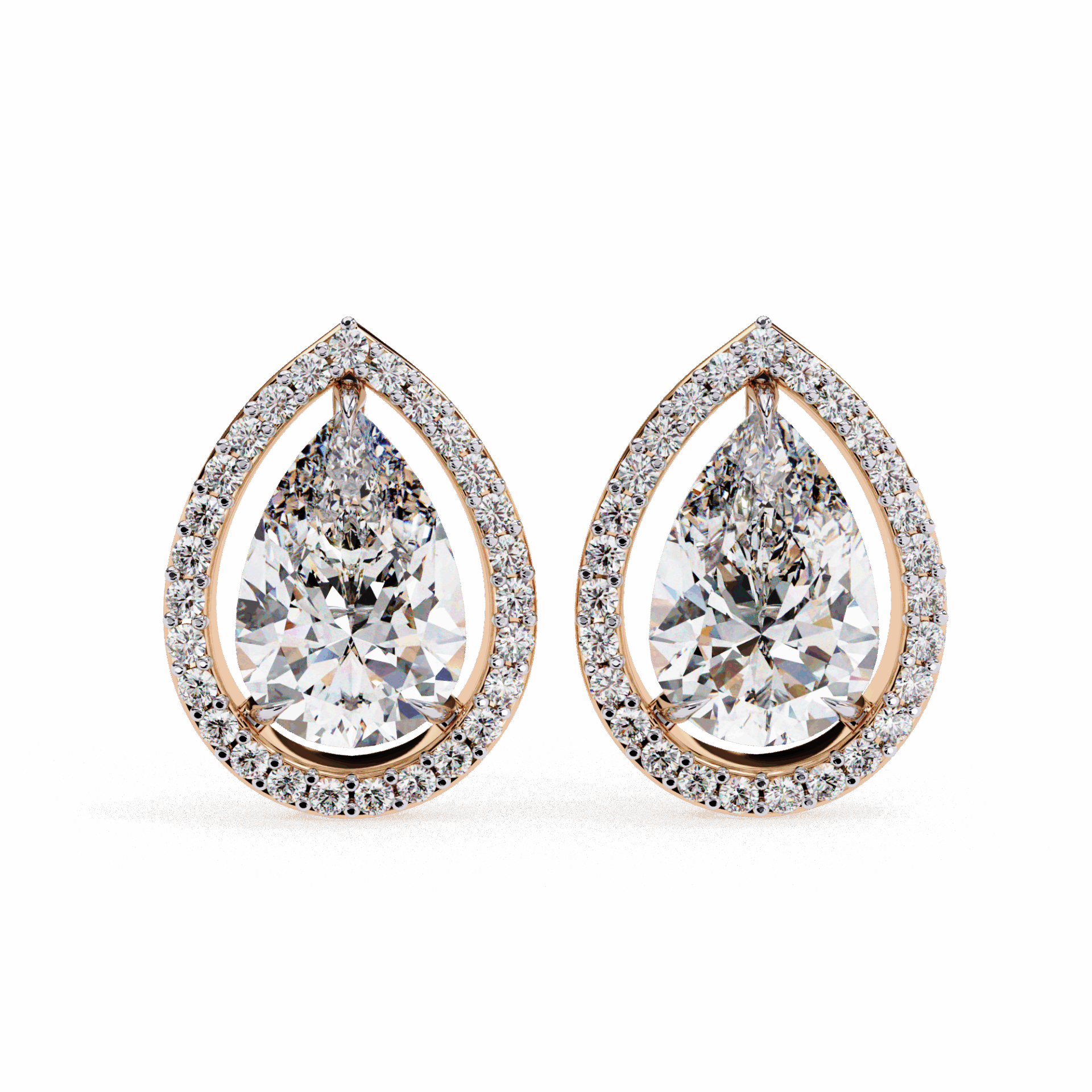 0.8 Carat Pear and Round Halo Stud Earrings in Moissanite | House of Estara