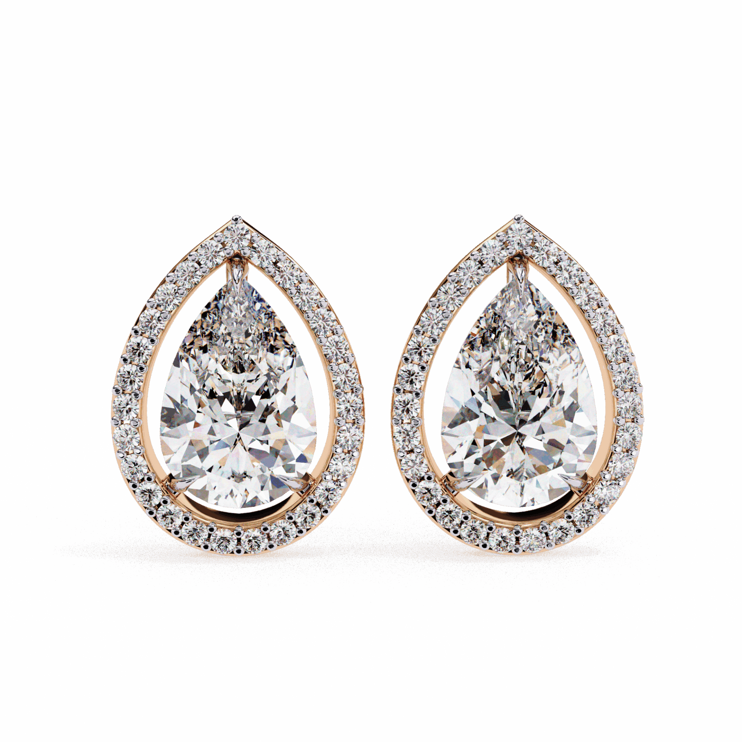 0.8 Carat Pear and Round Halo Stud Earrings in Moissanite | House of Estara