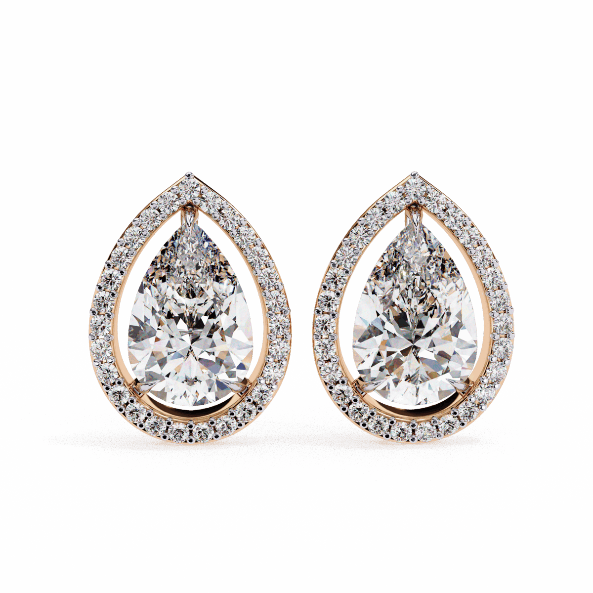 0.8 Carat Pear and Round Halo Stud Earrings in Moissanite | House of Estara