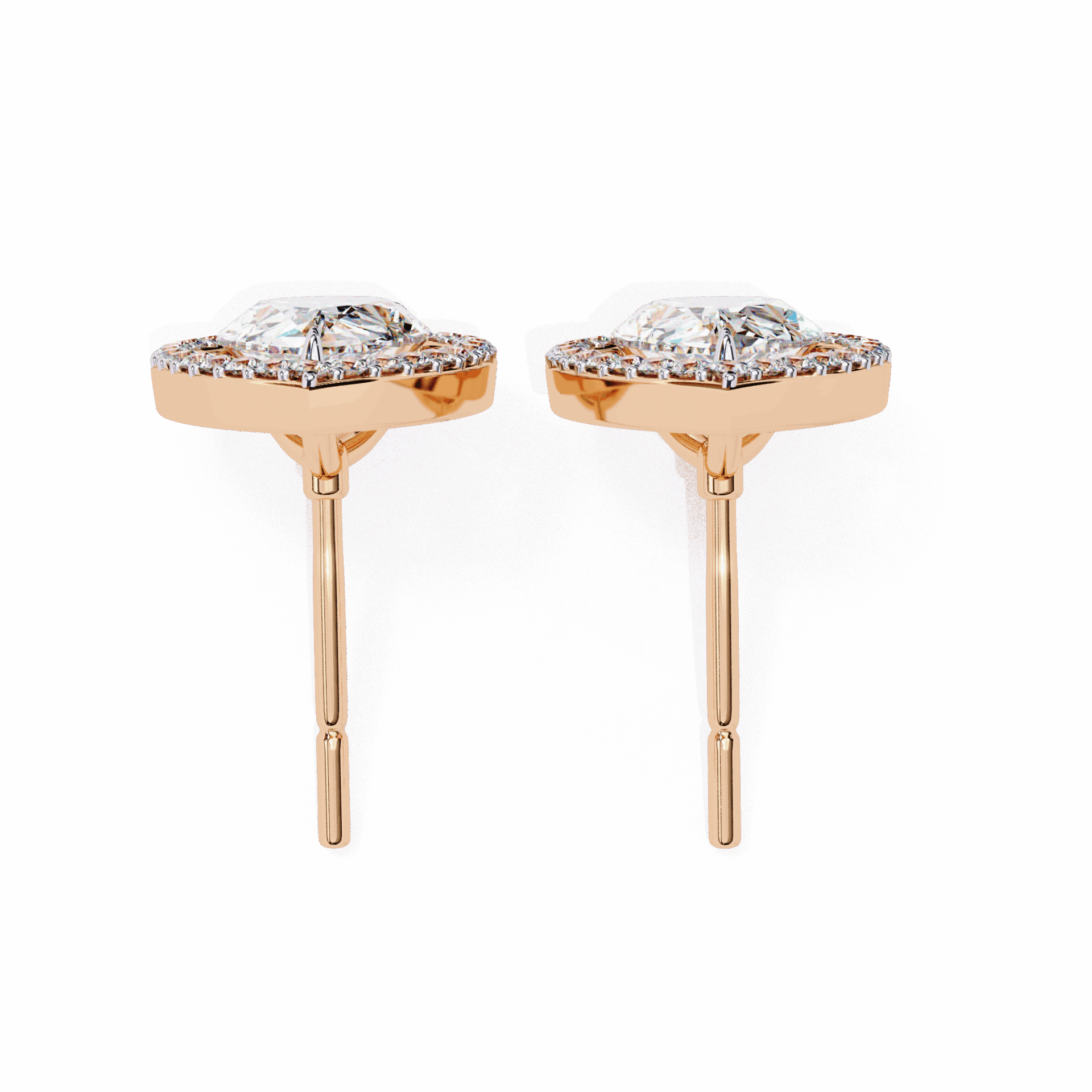 0.8 Carat Pear and Round Halo Stud Earrings in Moissanite | House of Estara