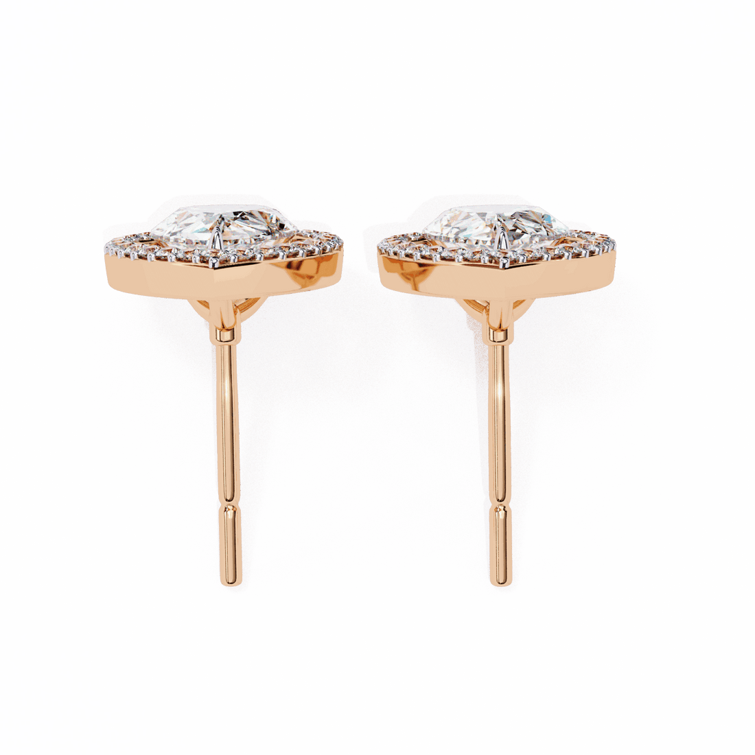 0.8 Carat Pear and Round Halo Stud Earrings in Moissanite | House of Estara