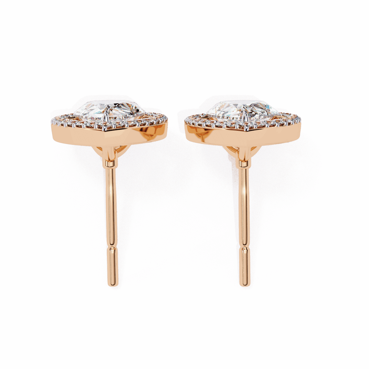 0.8 Carat Pear and Round Halo Stud Earrings in Moissanite | House of Estara