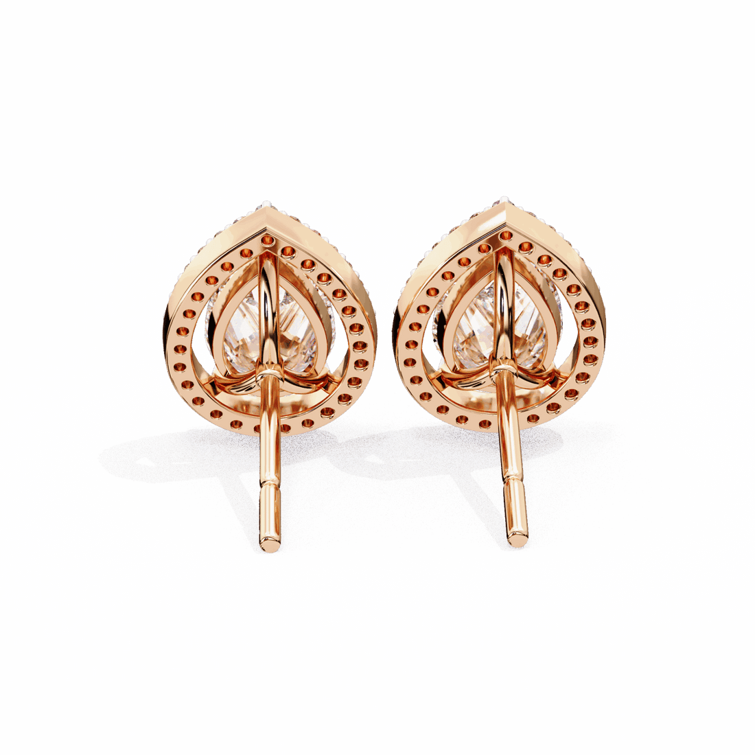 0.8 Carat Pear and Round Halo Stud Earrings in Moissanite | House of Estara
