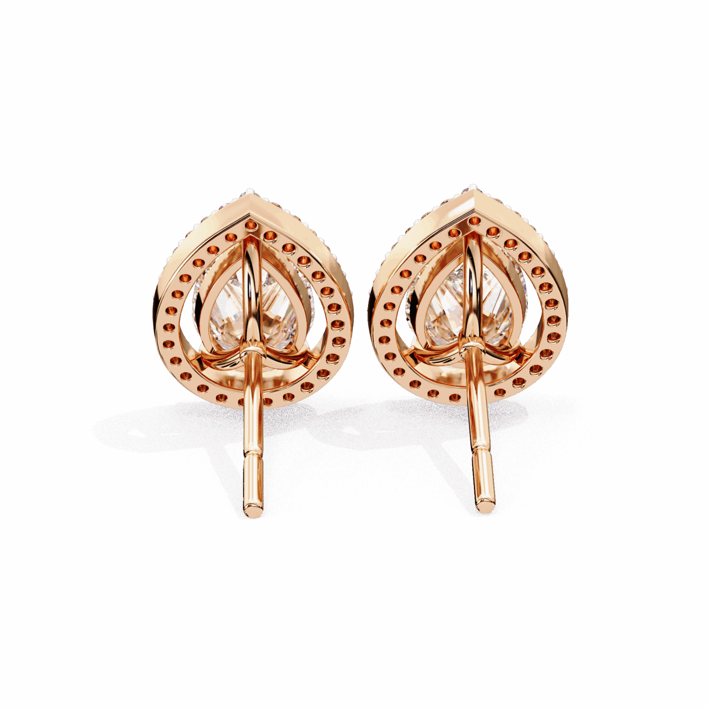 0.8 Carat Pear and Round Halo Stud Earrings in Moissanite | House of Estara