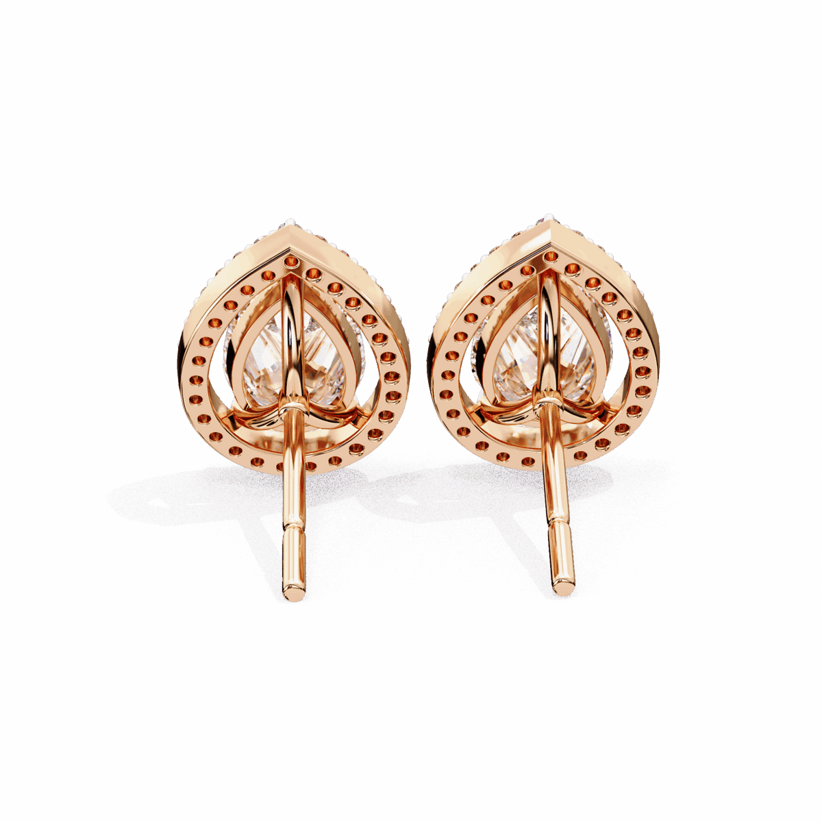 0.8 Carat Pear and Round Halo Stud Earrings in Moissanite | House of Estara