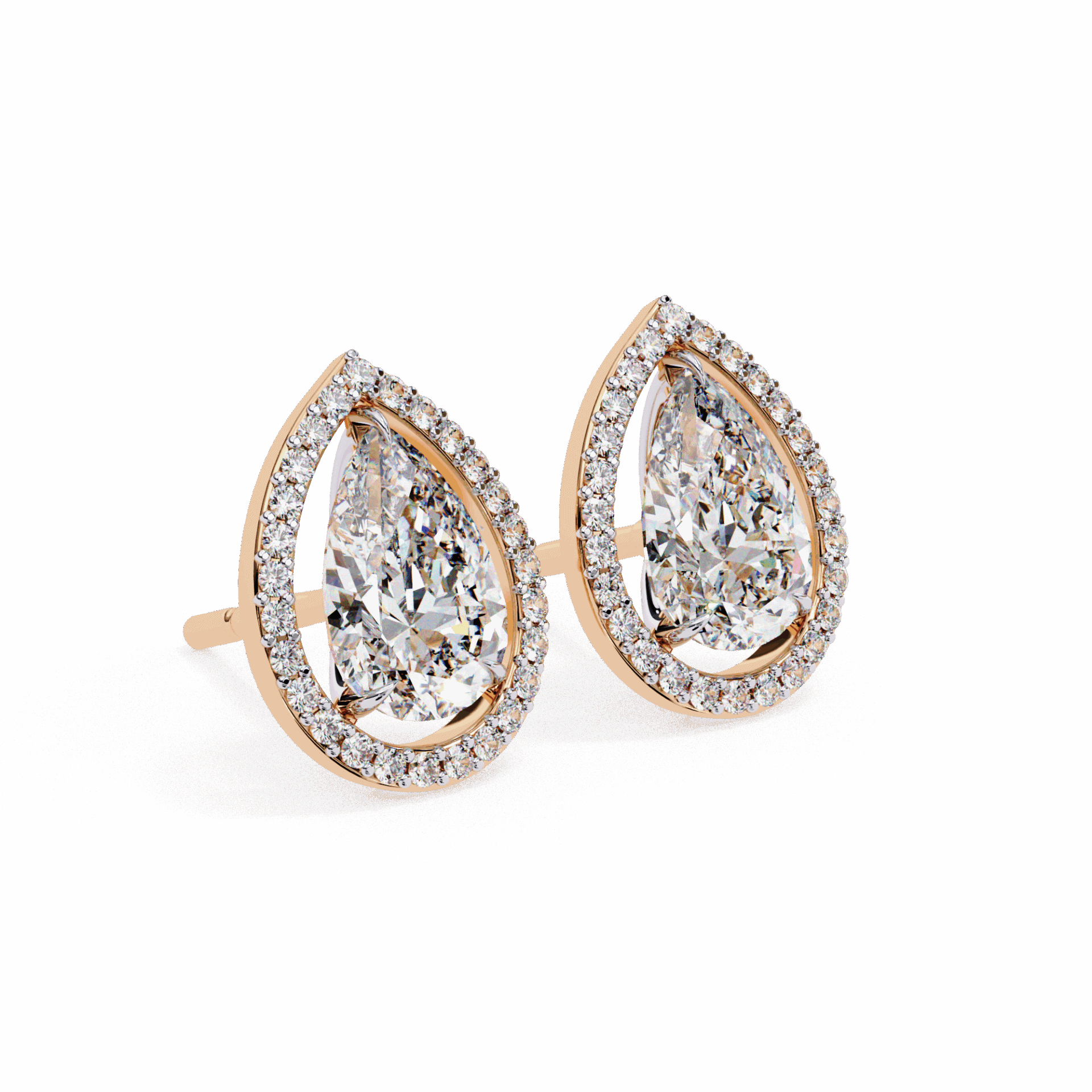 0.8 Carat Pear and Round Halo Stud Earrings in Moissanite | House of Estara