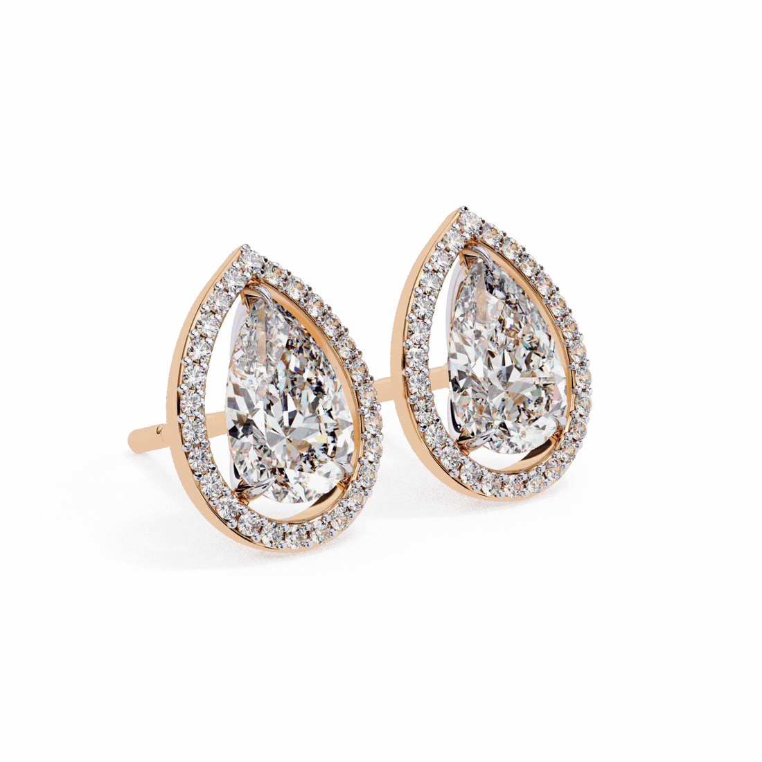 0.8 Carat Pear and Round Halo Stud Earrings in Moissanite | House of Estara