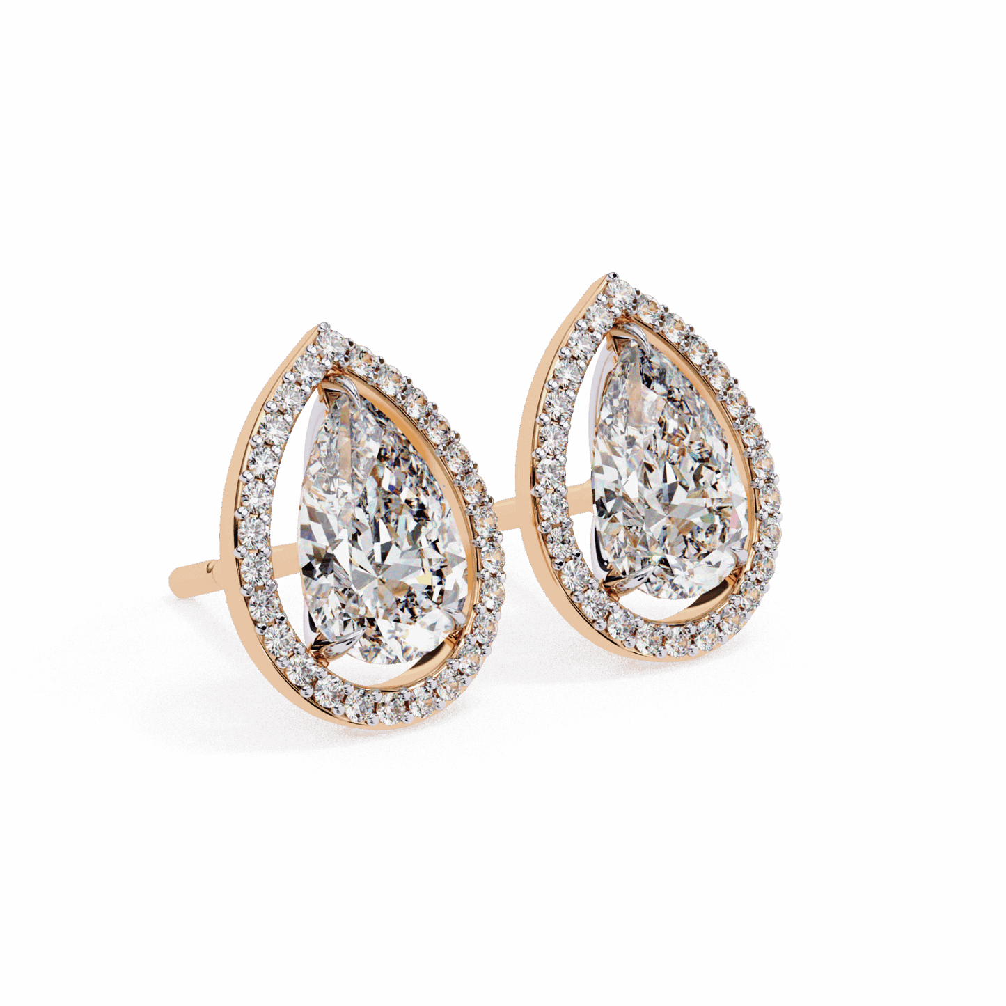 0.8 Carat Pear and Round Halo Stud Earrings in Moissanite | House of Estara