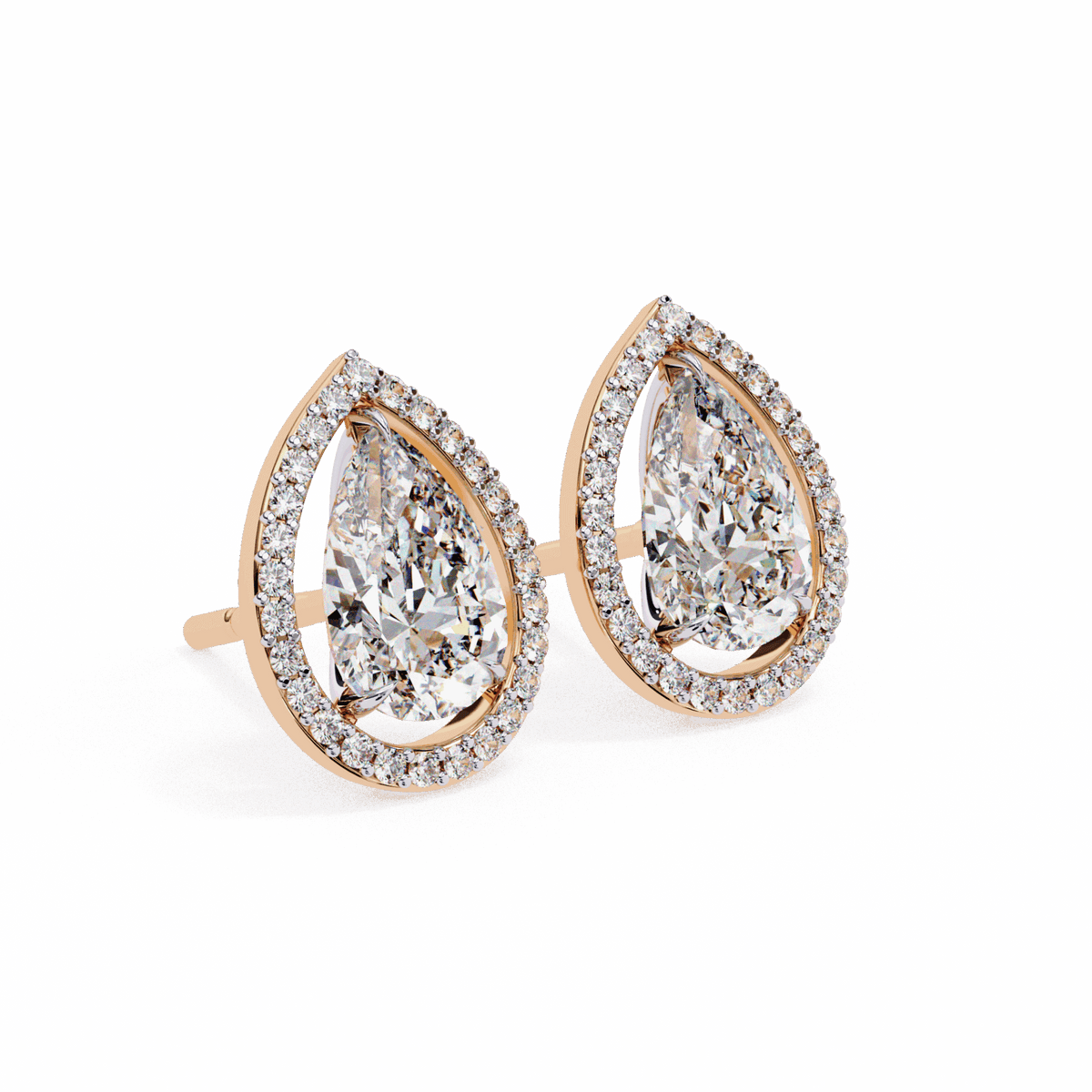 0.8 Carat Pear and Round Halo Stud Earrings in Moissanite | House of Estara