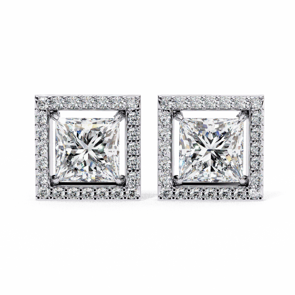 Princess Cut Halo Stud Earrings