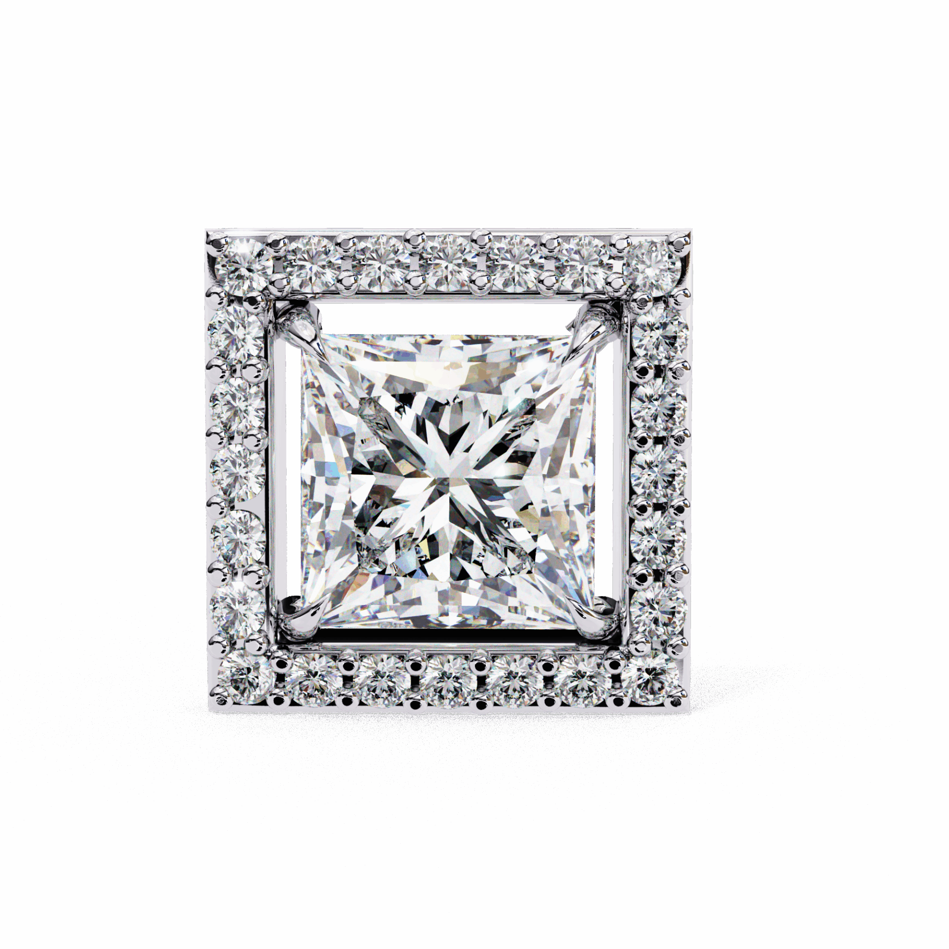 0.8 Carat Princess and Round Halo Stud Earrings in Moissanite | House of Estara
