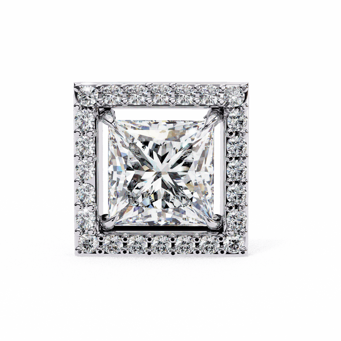 0.8 Carat Princess and Round Halo Stud Earrings in Moissanite | House of Estara