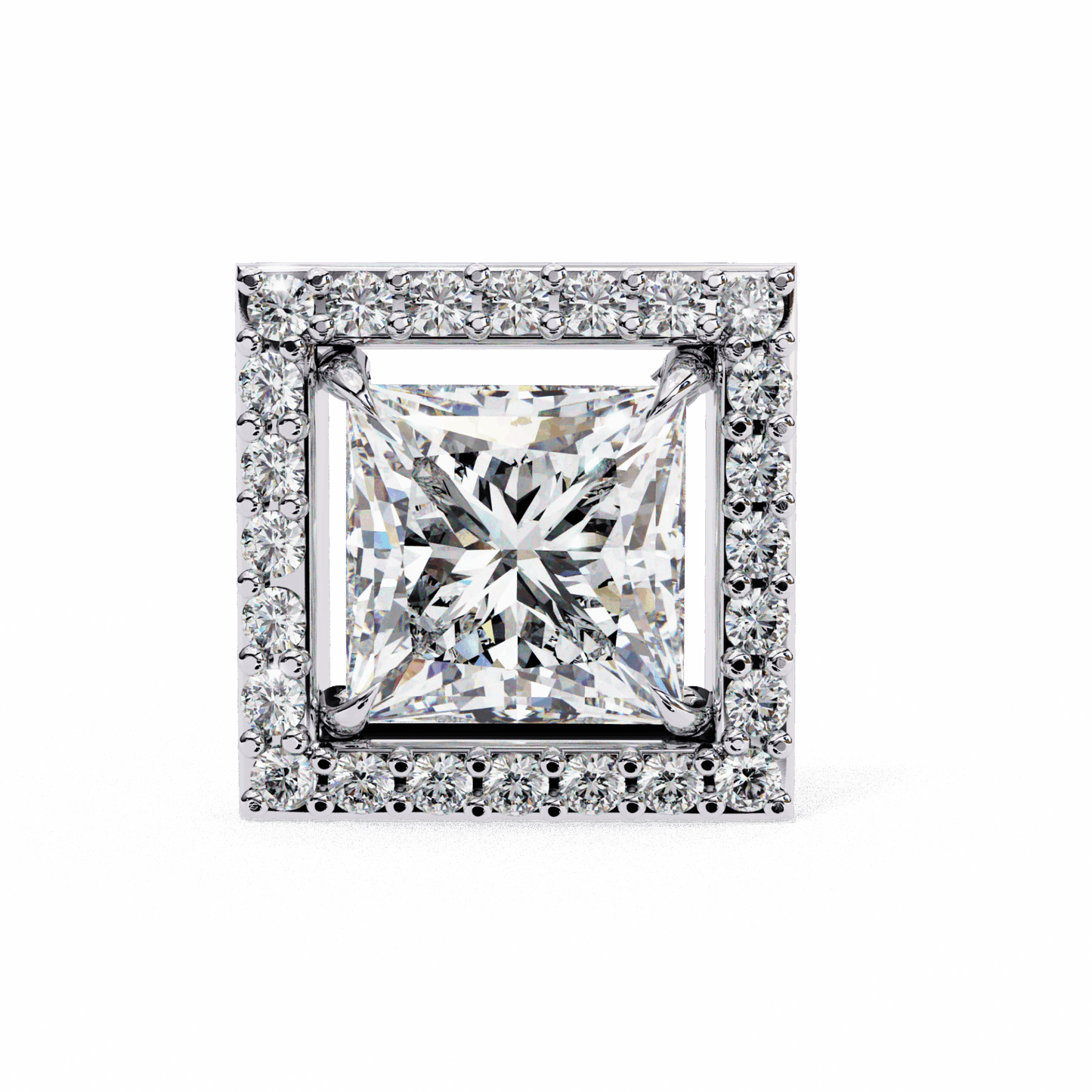 0.8 Carat Princess and Round Halo Stud Earrings in Moissanite | House of Estara