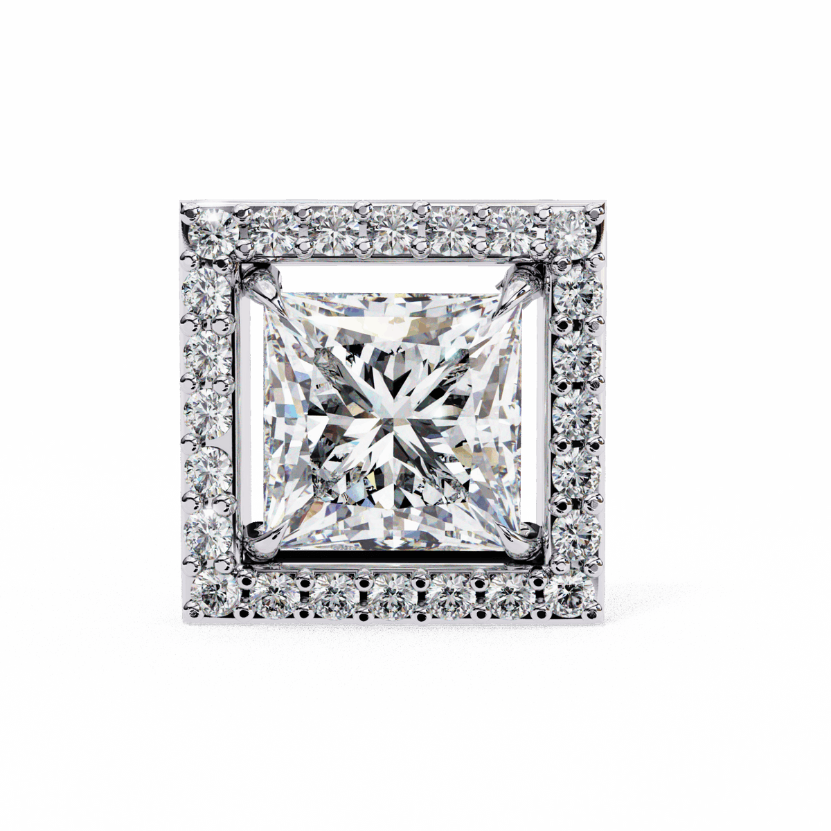 0.8 Carat Princess and Round Halo Stud Earrings in Moissanite | House of Estara