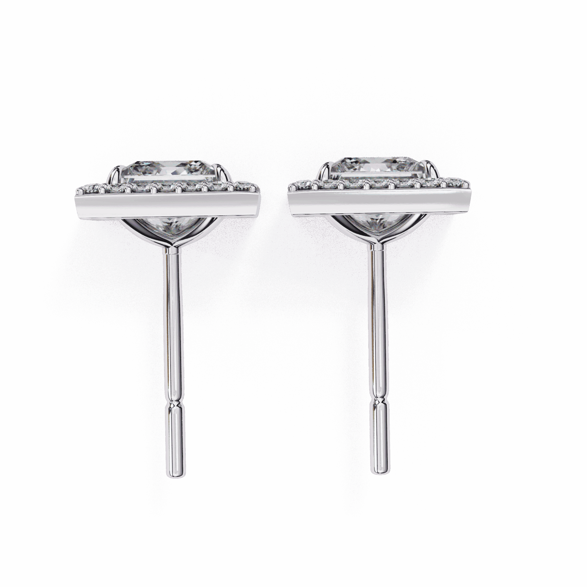 0.8 Carat Princess and Round Halo Stud Earrings in Moissanite | House of Estara