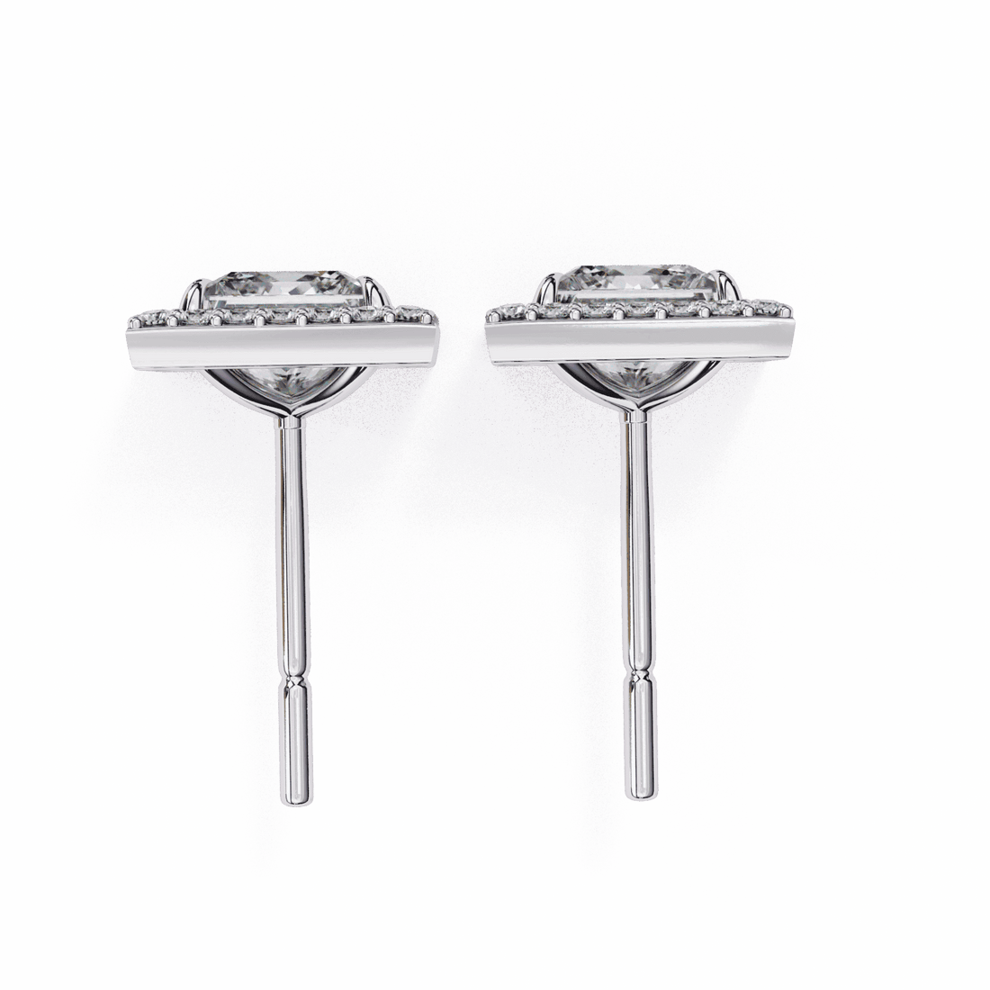 0.8 Carat Princess and Round Halo Stud Earrings in Moissanite | House of Estara